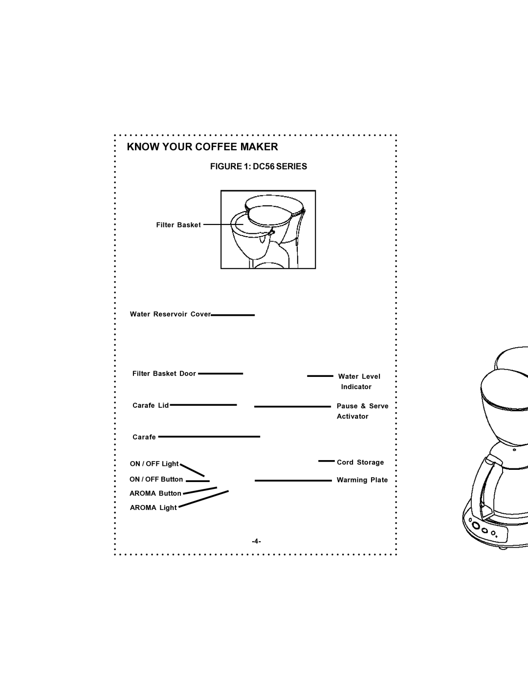 DeLonghi DC56T instruction manual Know Your Coffee Maker, DC56 Series 