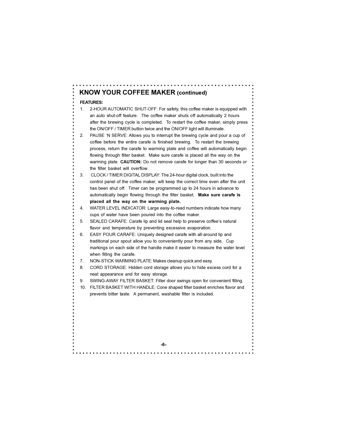 DeLonghi DC56T instruction manual Features 