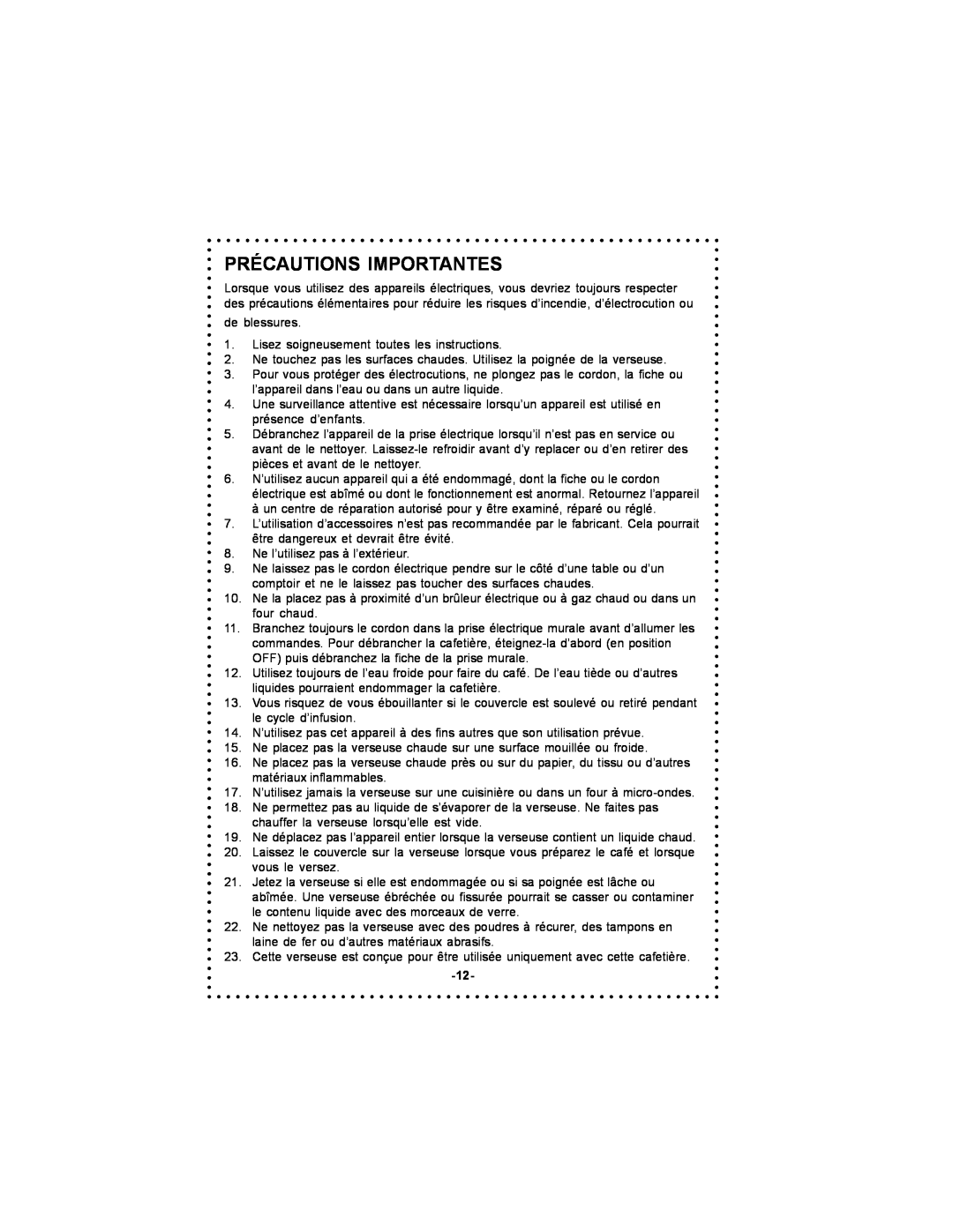 DeLonghi DC56T instruction manual Précautions Importantes 
