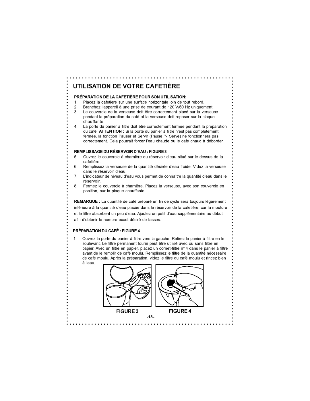 DeLonghi DC59TW instruction manual Utilisation DE Votre Cafetière, Préparation DE LA Cafetière Pour SON Utilisation 