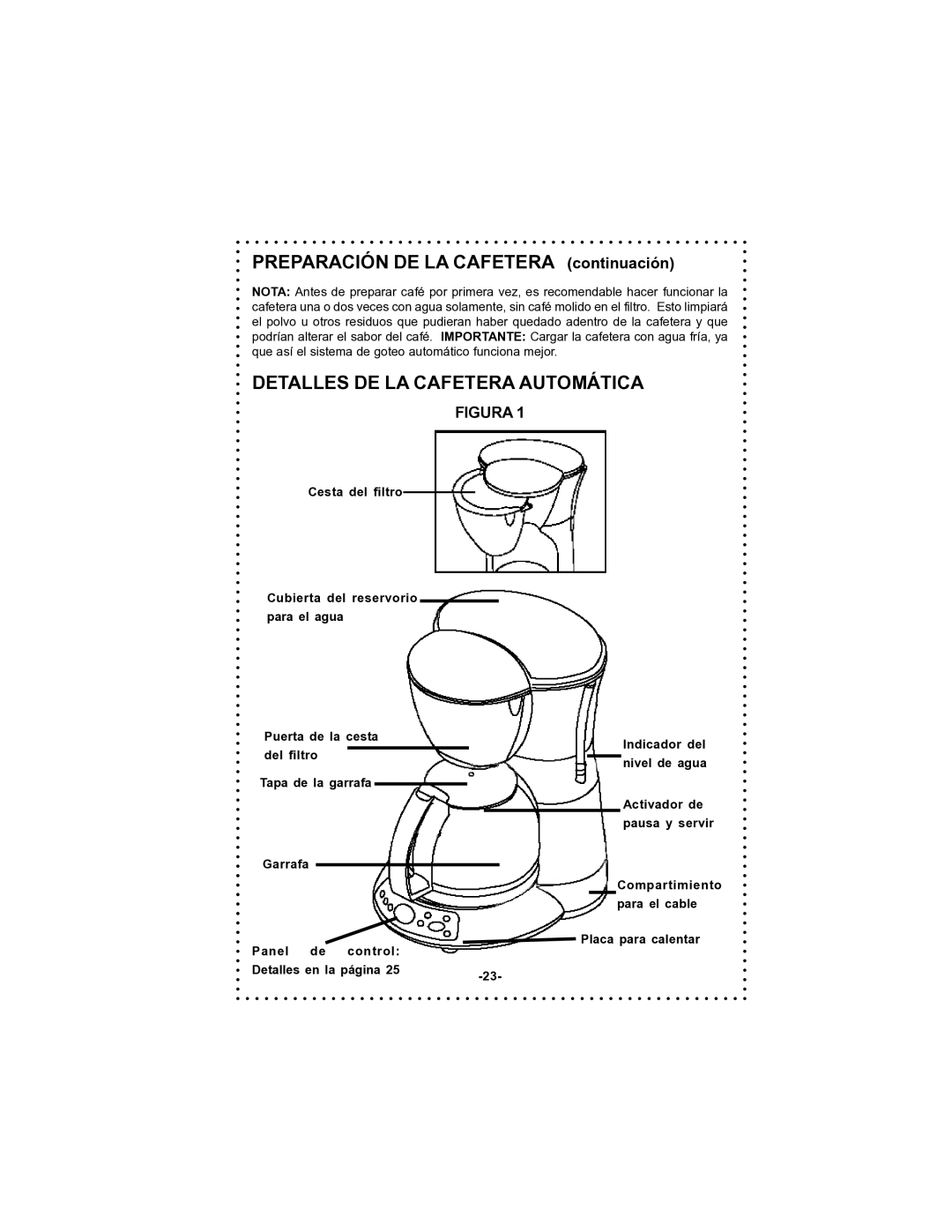 DeLonghi DC59TW instruction manual Preparación DE LA Cafetera continuación, Detalles DE LA Cafetera Automática 