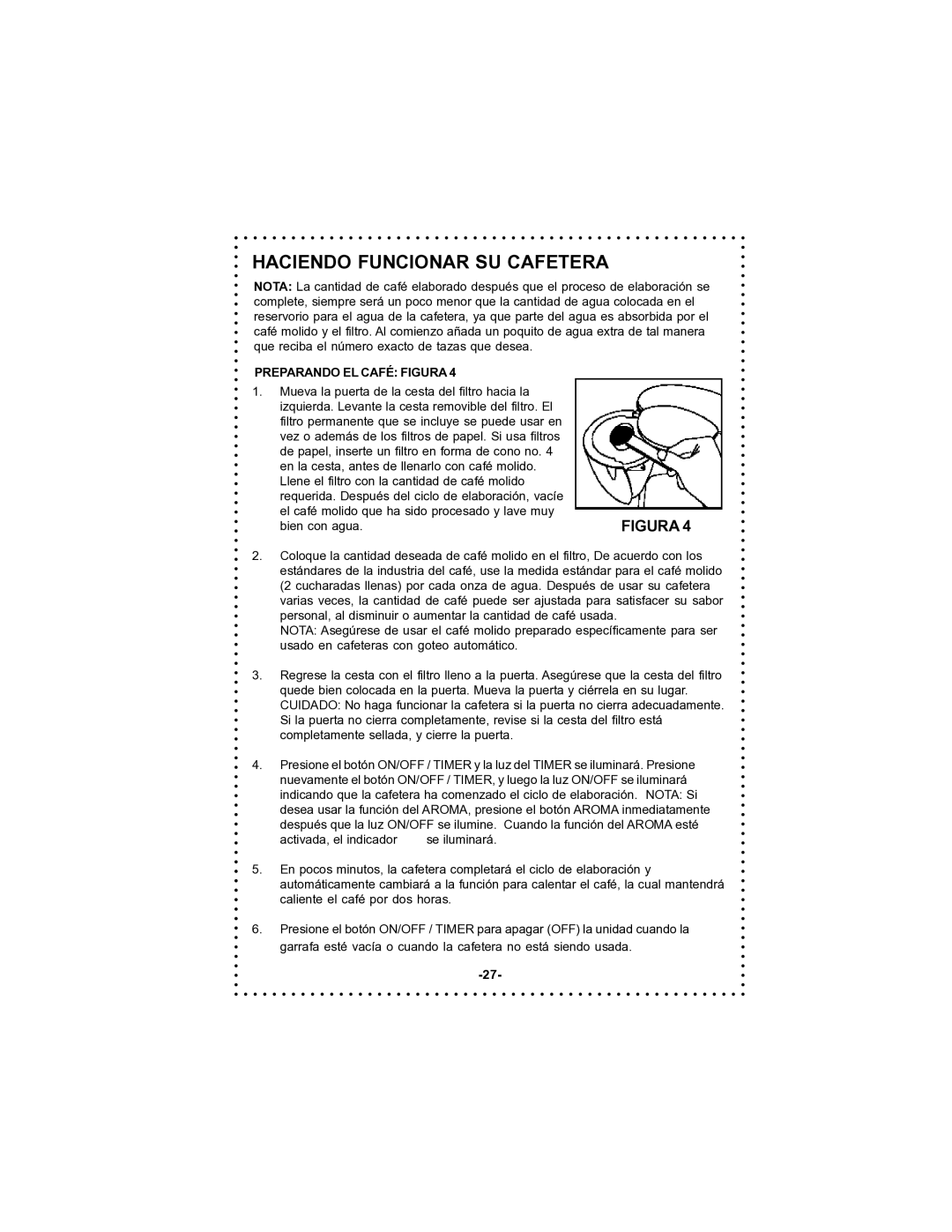 DeLonghi DC59TW instruction manual Preparando EL Café Figura 