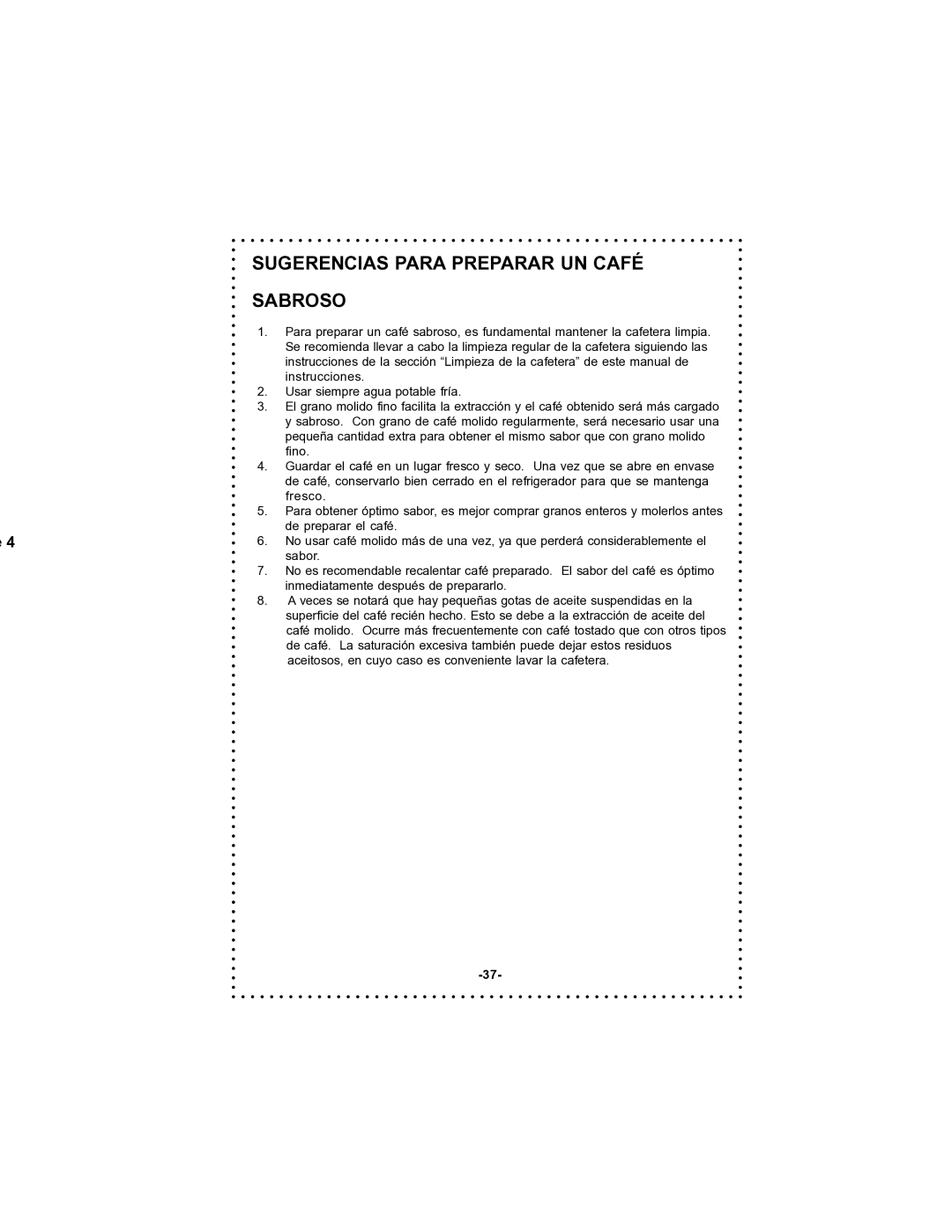 DeLonghi DC59TW instruction manual Sugerencias Para Preparar UN Café Sabroso 