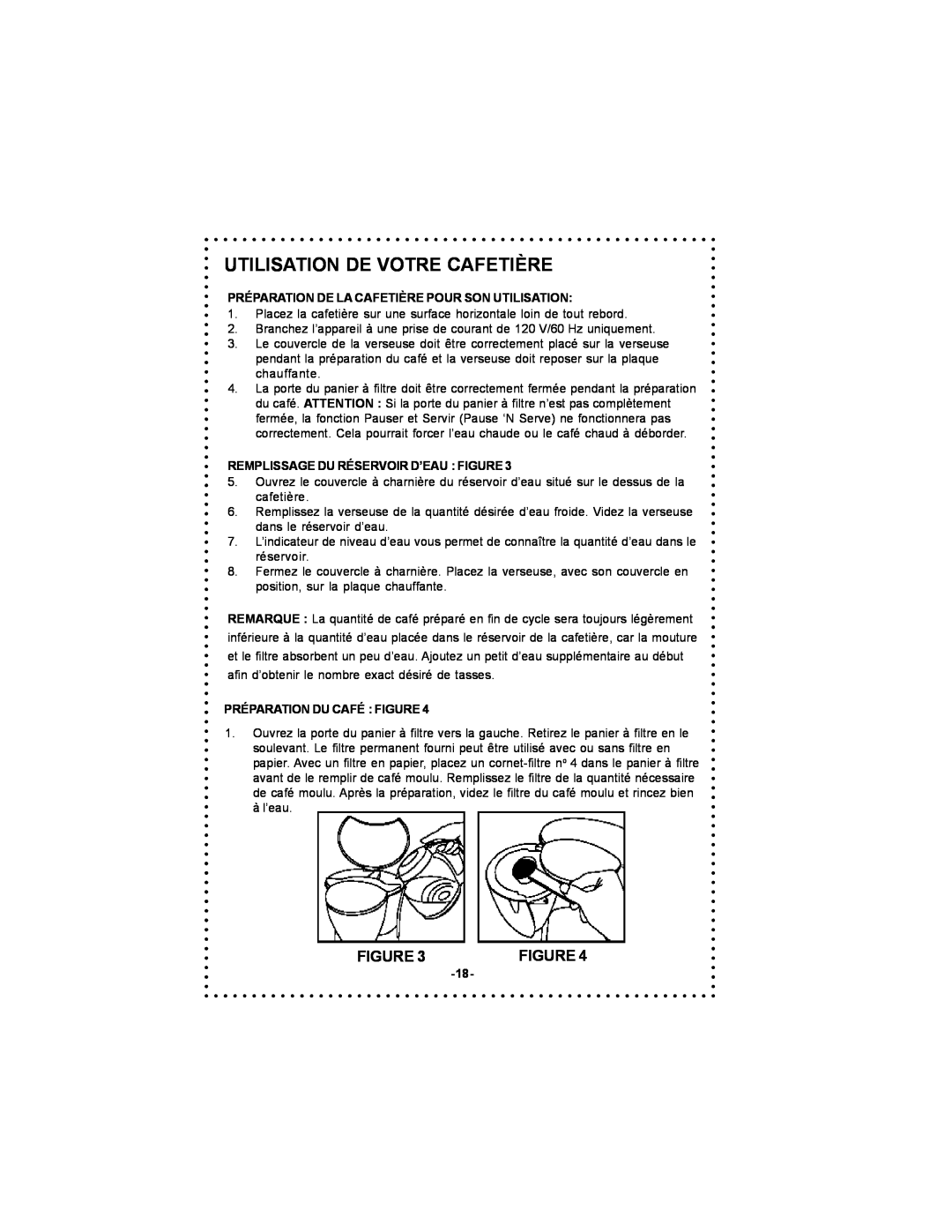 DeLonghi DC59TW instruction manual Utilisation De Votre Cafetière, Préparation De La Cafetière Pour Son Utilisation 