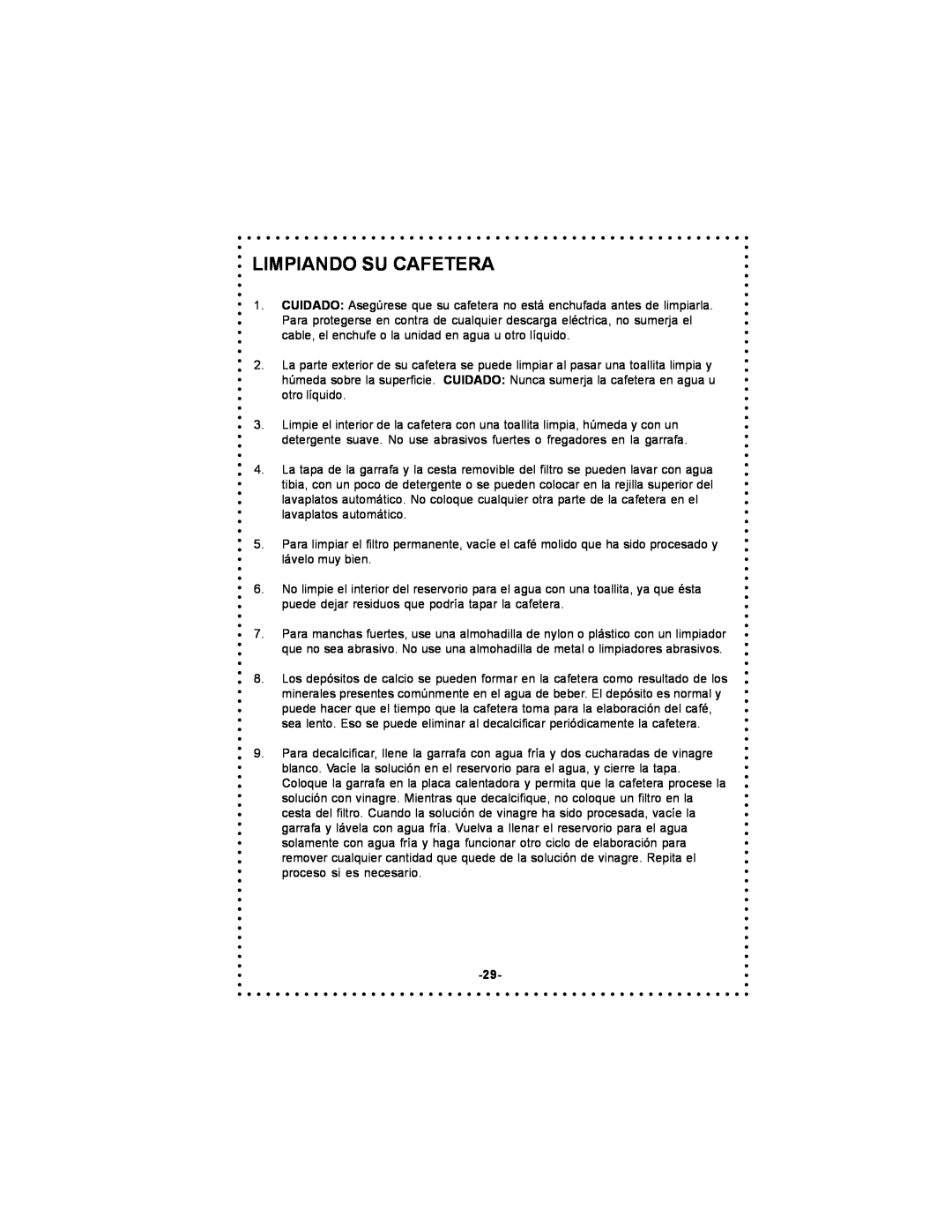 DeLonghi DC59TW instruction manual Limpiando Su Cafetera 