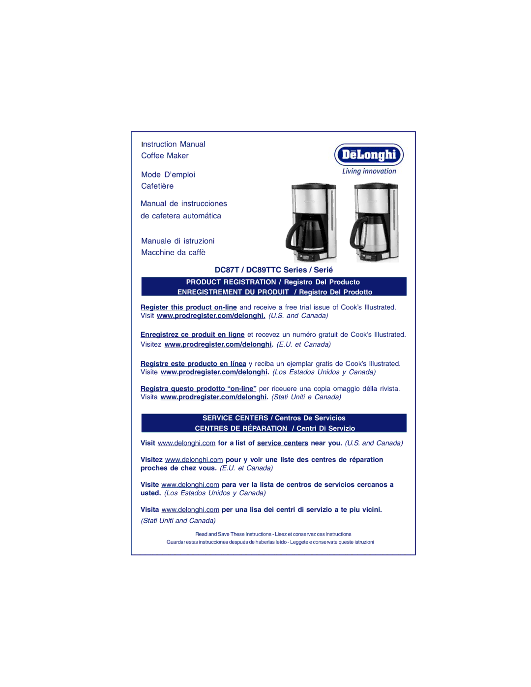 DeLonghi DC87T Series instruction manual DC87T / DC89TTC Series / Serié 