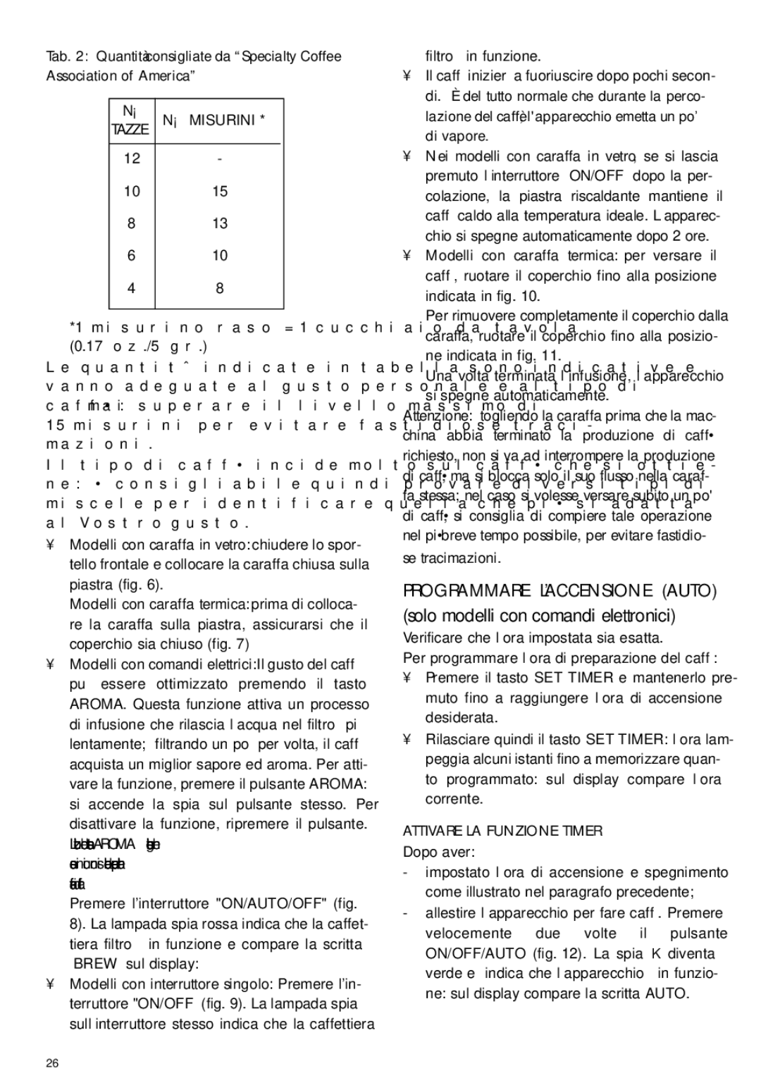 DeLonghi DCF212T manual Programmare L’ACCENSIONE Auto, Solo modelli con comandi elettronici 