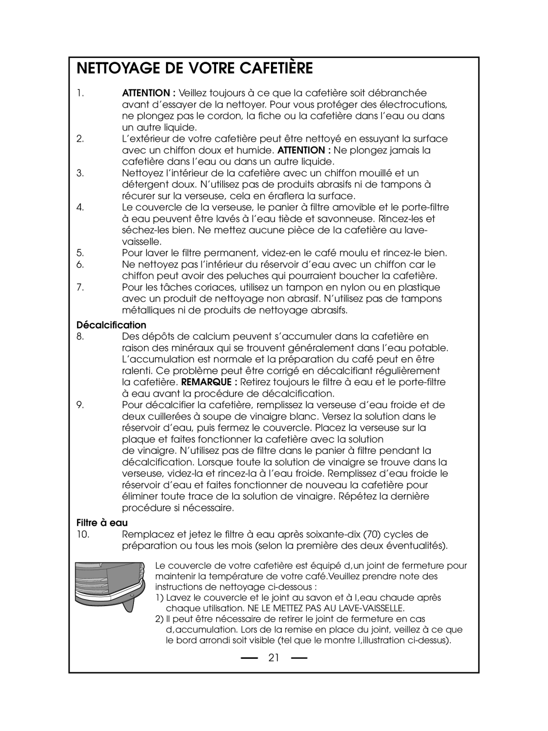 DeLonghi DCM485 instruction manual Nettoyage DE Votre Cafetière 