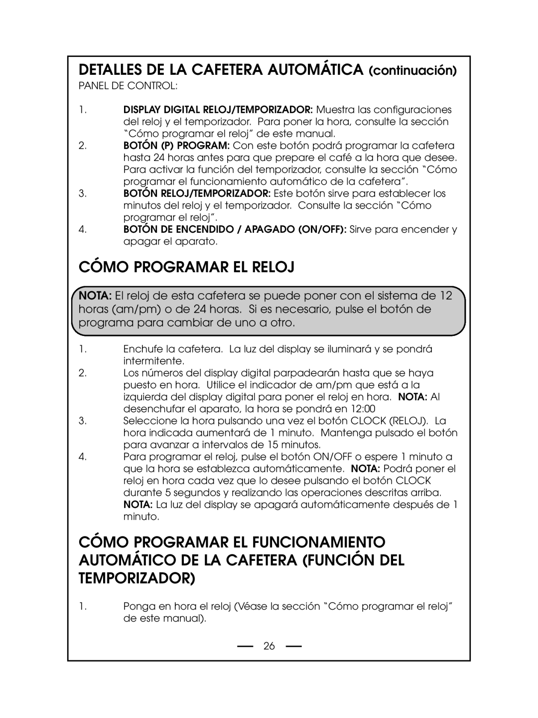 DeLonghi DCM485 instruction manual Cómo Programar EL Reloj, Panel DE Control 