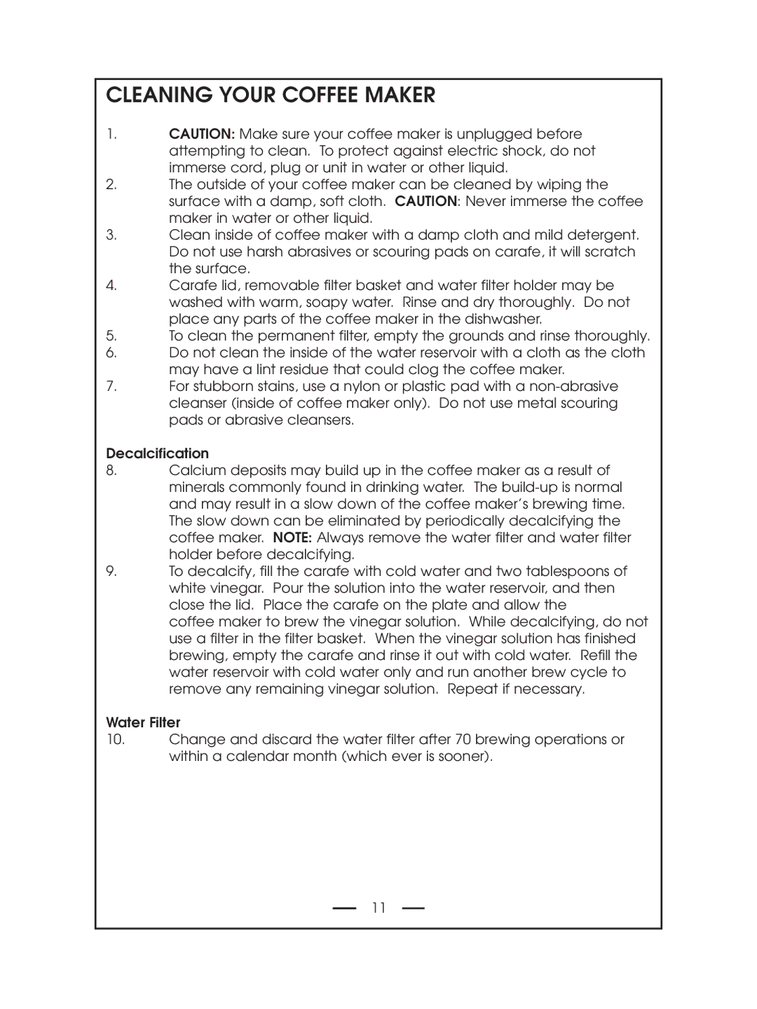 DeLonghi DCM485 instruction manual Cleaning Your Coffee Maker 