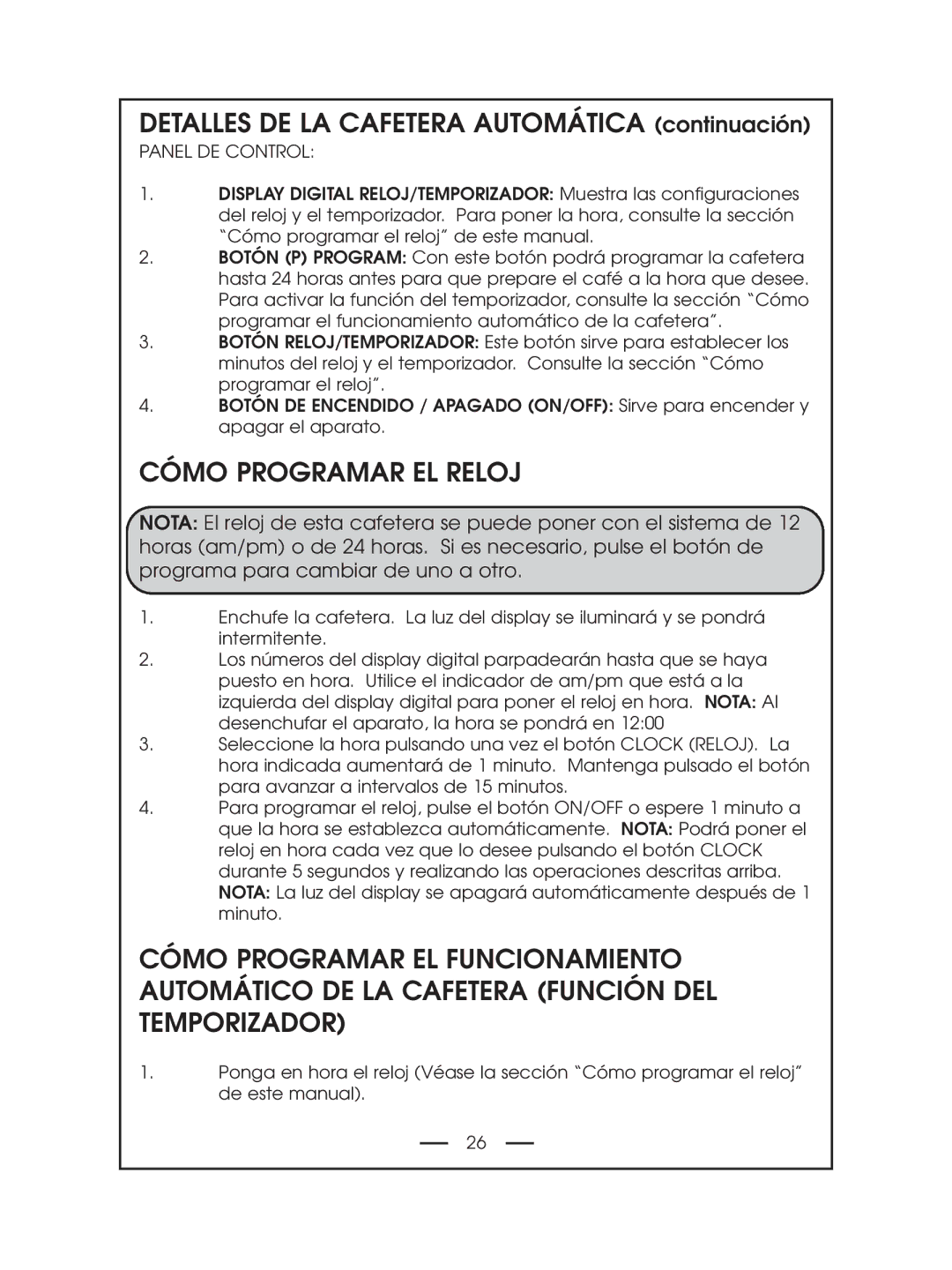 DeLonghi DCM485 instruction manual Cómo Programar EL Reloj, Panel DE Control 