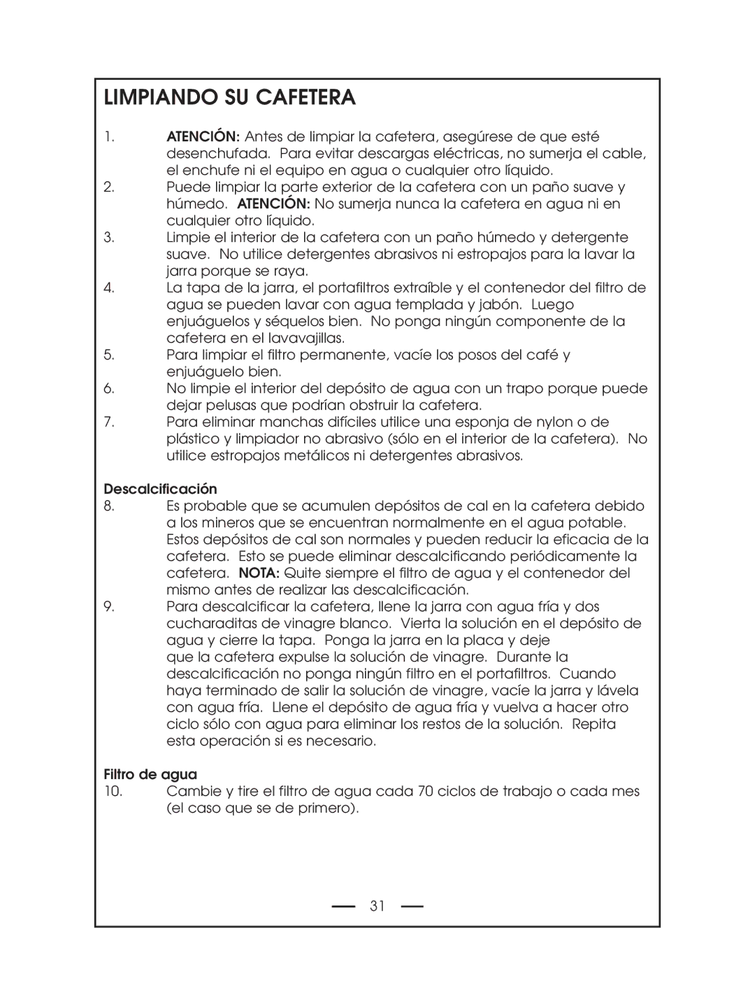 DeLonghi DCM485 instruction manual Limpiando SU Cafetera 