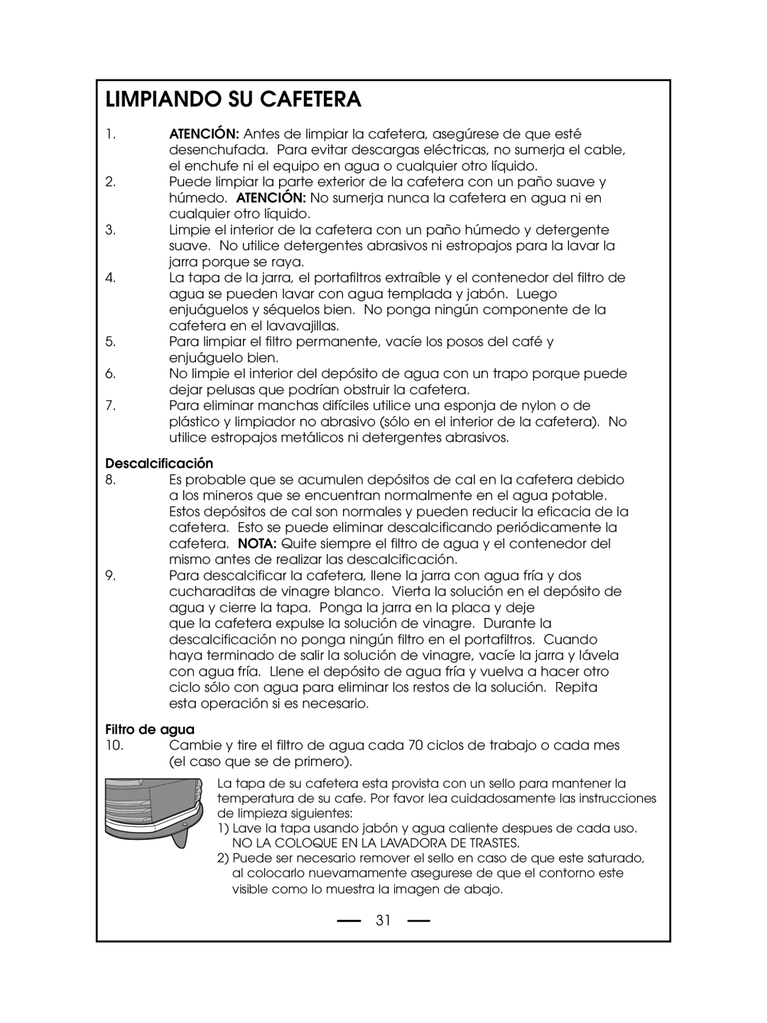 DeLonghi DCM485 instruction manual Limpiando Su Cafetera 