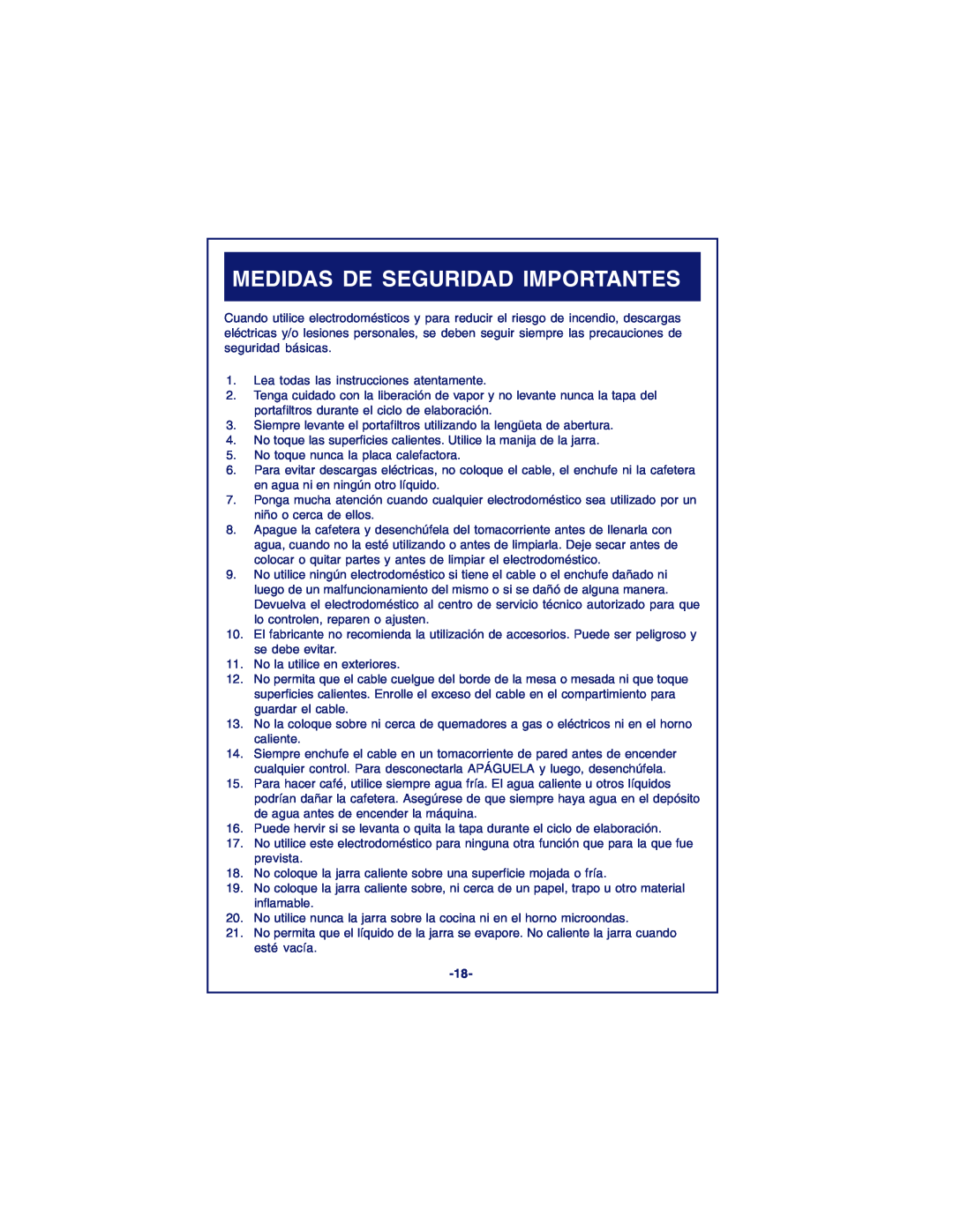 DeLonghi DCM900 instruction manual Medidas De Seguridad Importantes 