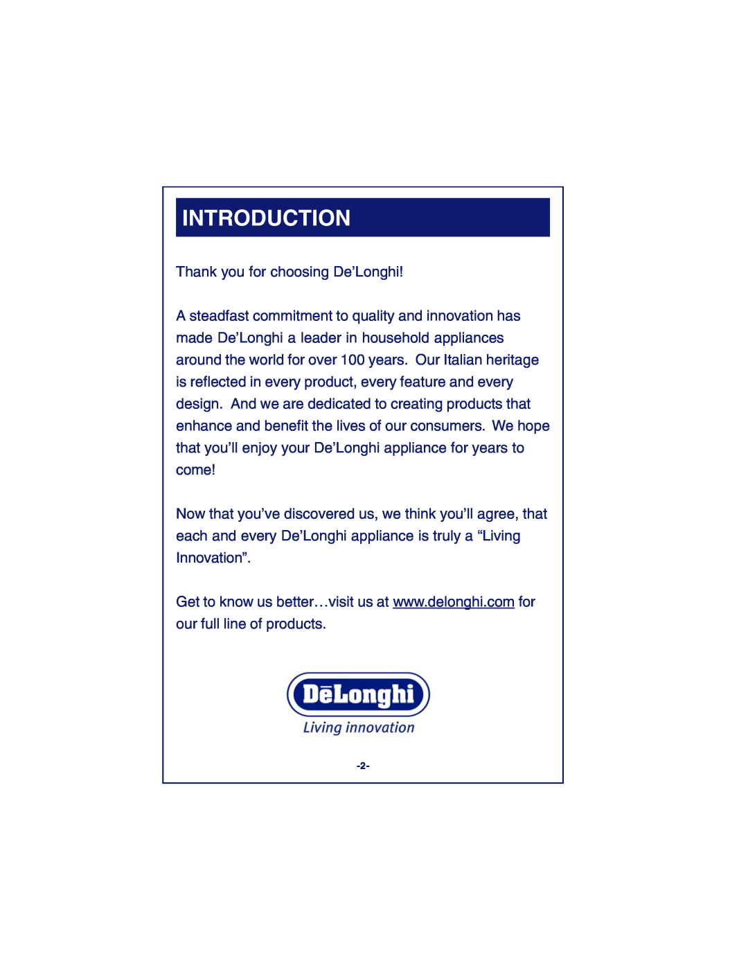 DeLonghi DCM900 instruction manual Introduction 