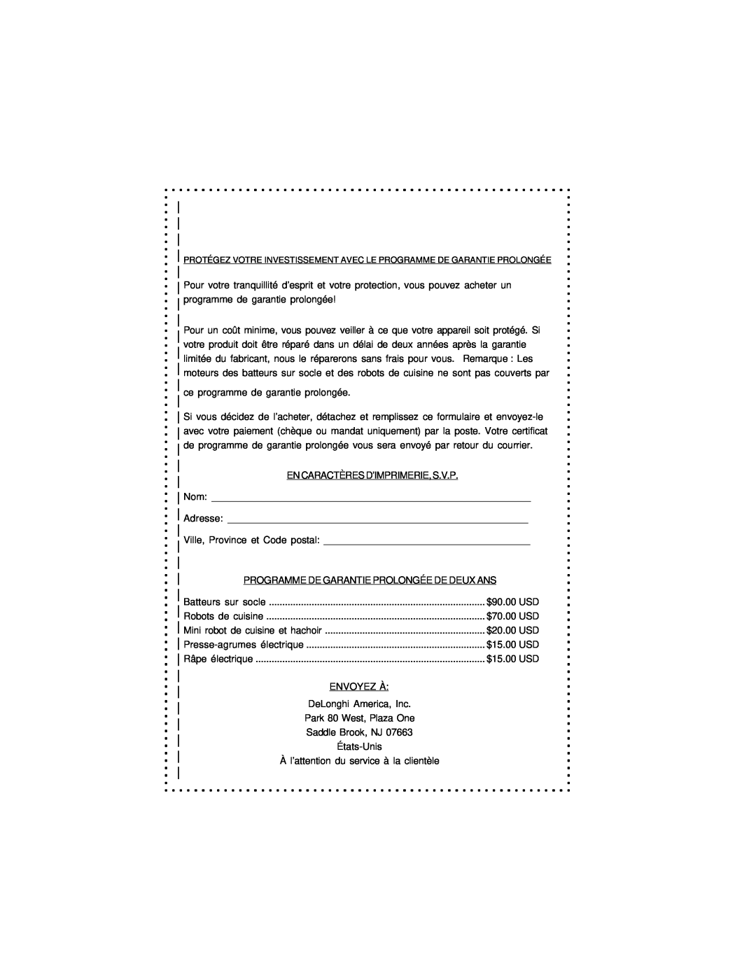 DeLonghi DCP400 instruction manual ce programme de garantie prolongée 