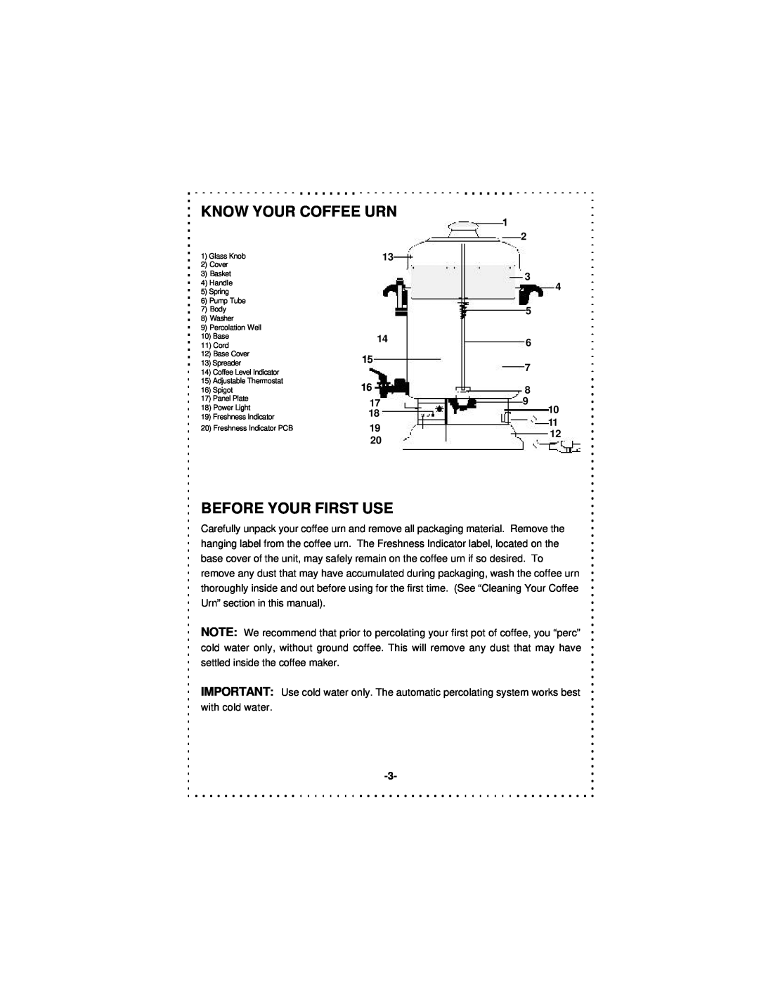 DeLonghi DCU50T Series instruction manual Know Your Coffee Urn, Before Your First Use 