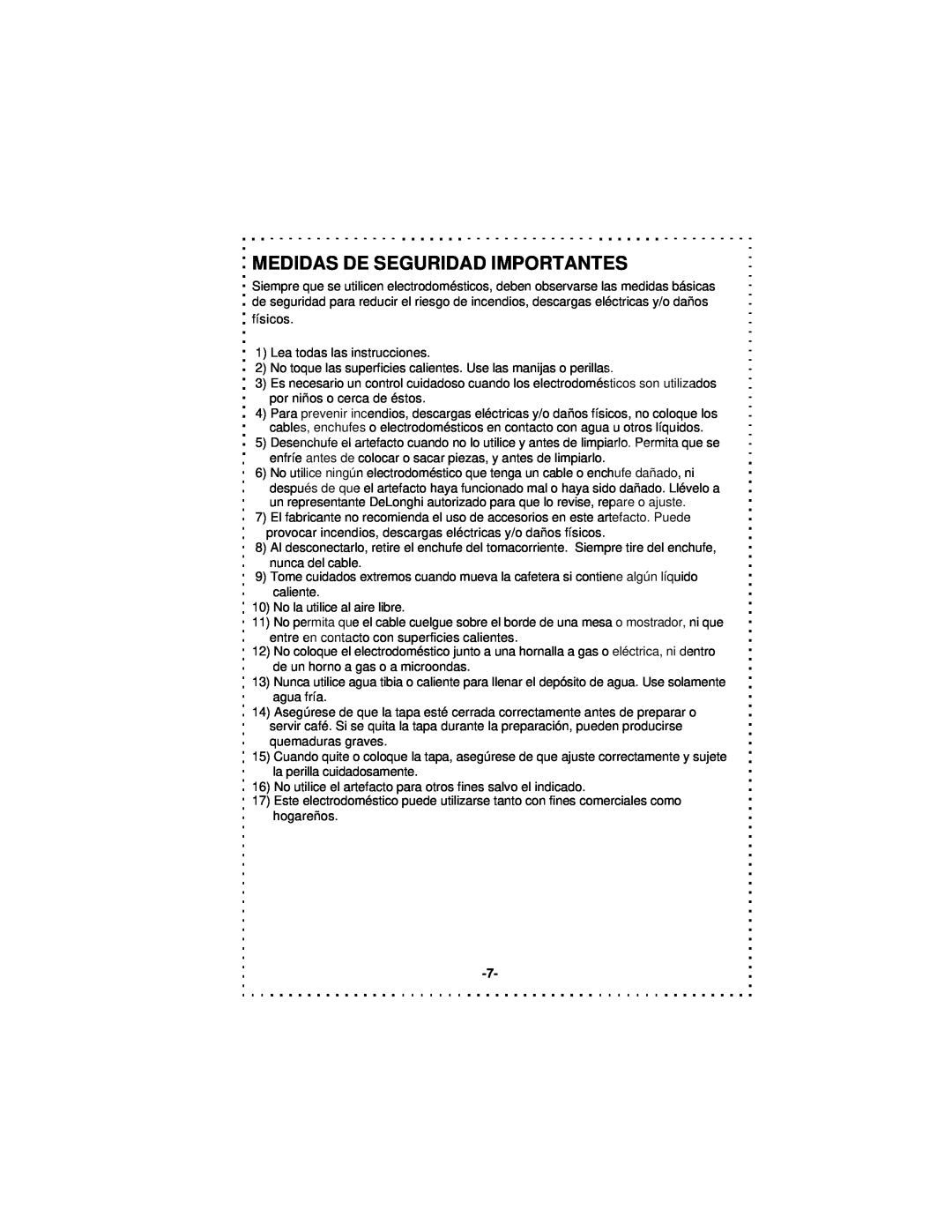 DeLonghi DCU50T Series instruction manual Medidas De Seguridad Importantes 