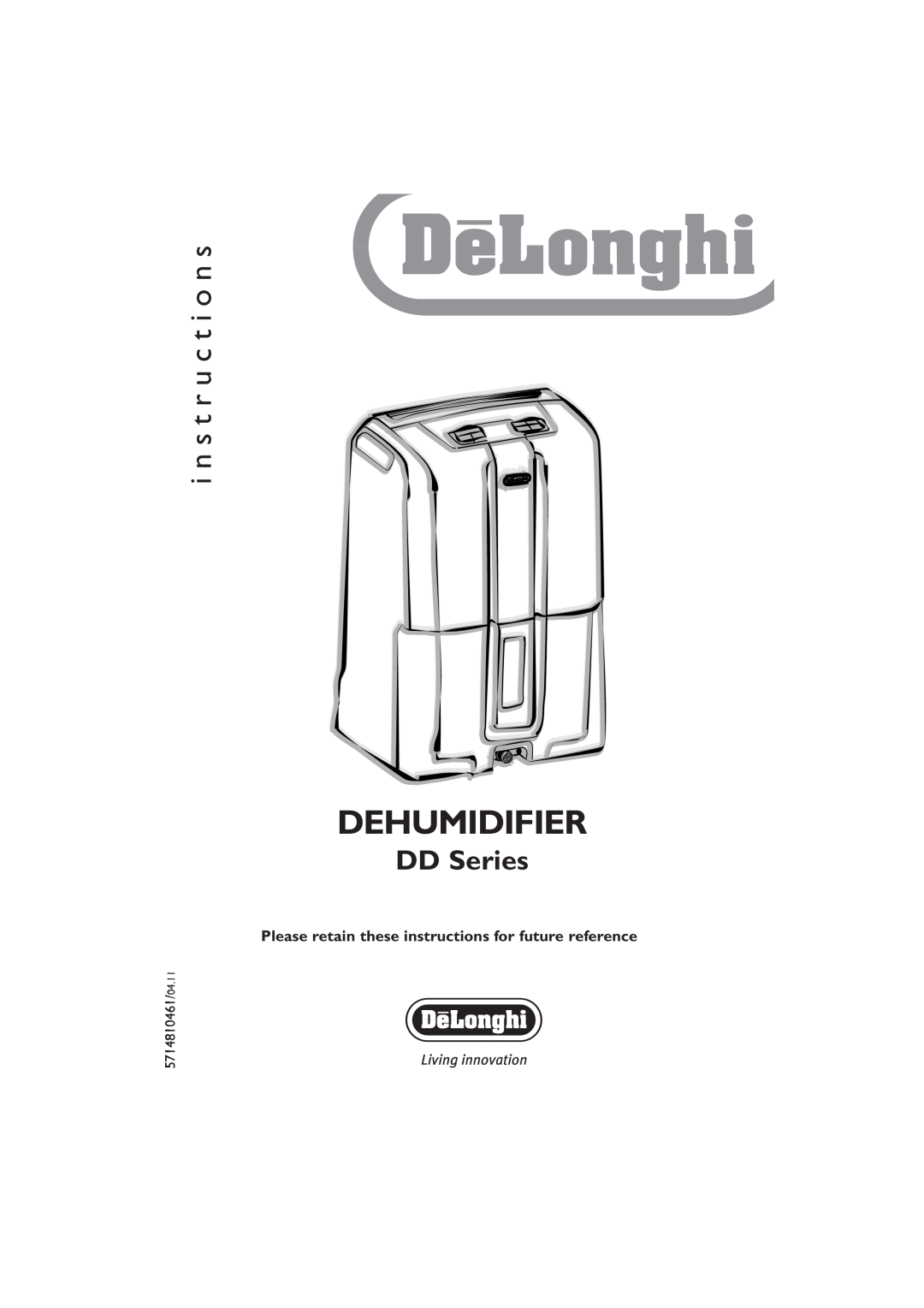 DeLonghi DD SERIES manual Dehumidifier, i n s t r u c t i o n s, DD Series 