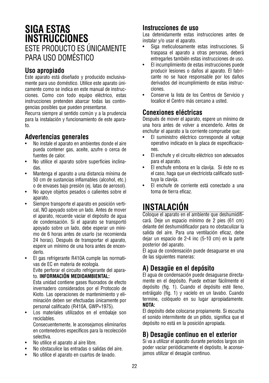 DeLonghi DD45P, DD40P, DD50P instruction manual Siga Estas Instrucciones, Instalación 