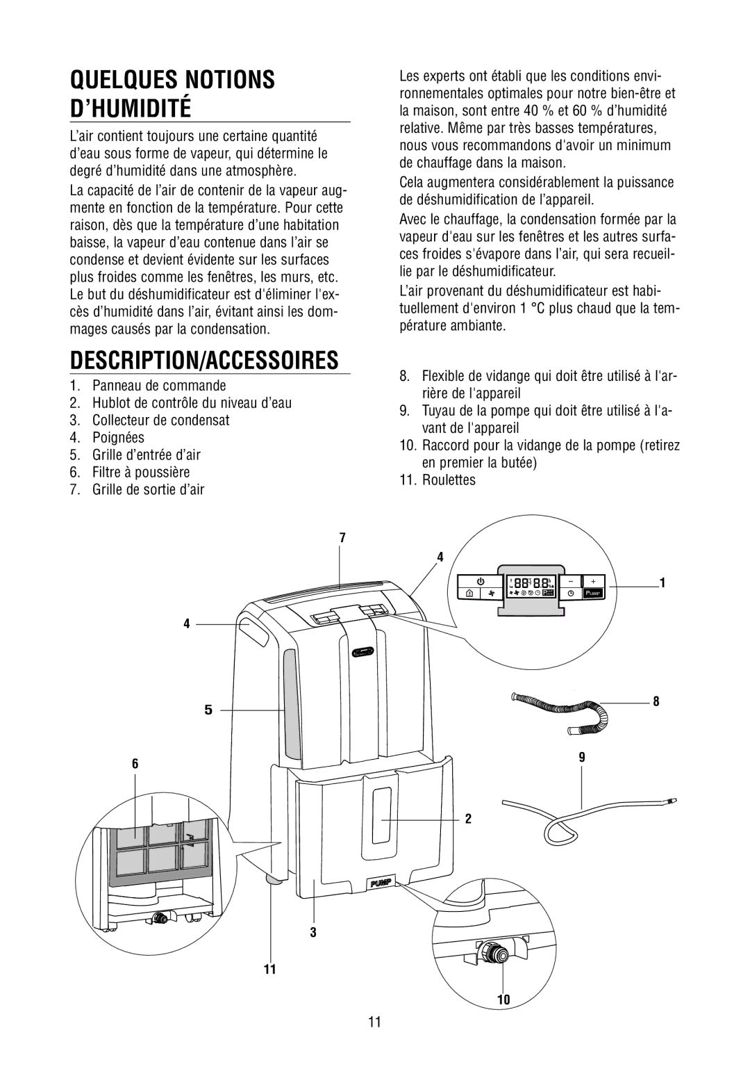 DeLonghi DD40P, DD45P, DD50P instruction manual Quelques Notions ’HUMIDITÉ, Description/Accessoires 