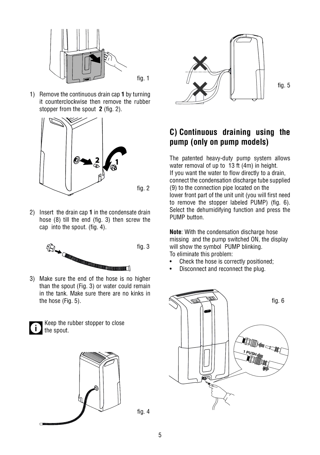 DeLonghi DD45P, DD40P, DD50P instruction manual Continuous draining using the pump only on pump models 