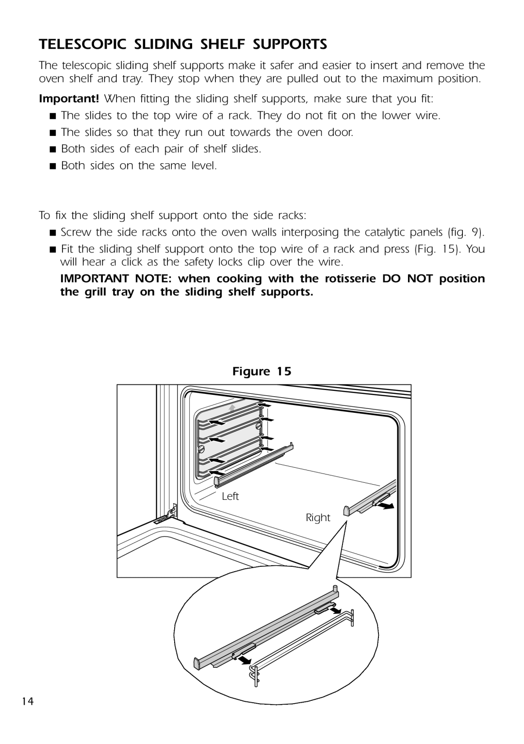 DeLonghi DE 91 MPS manual Telescopic Sliding Shelf Supports 