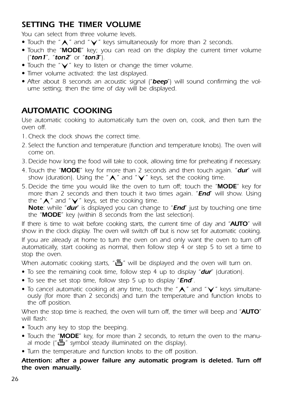 DeLonghi DE 91 MPS manual Setting the Timer Volume, Automatic Cooking 