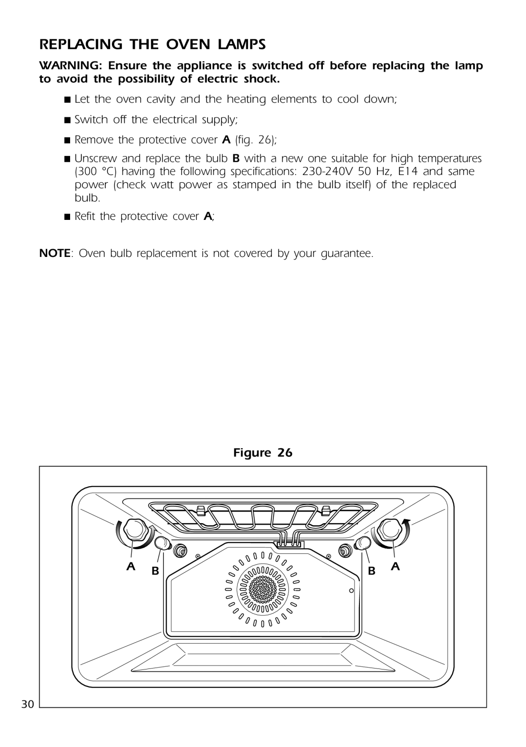 DeLonghi DE 91 MPS manual Replacing the Oven Lamps 