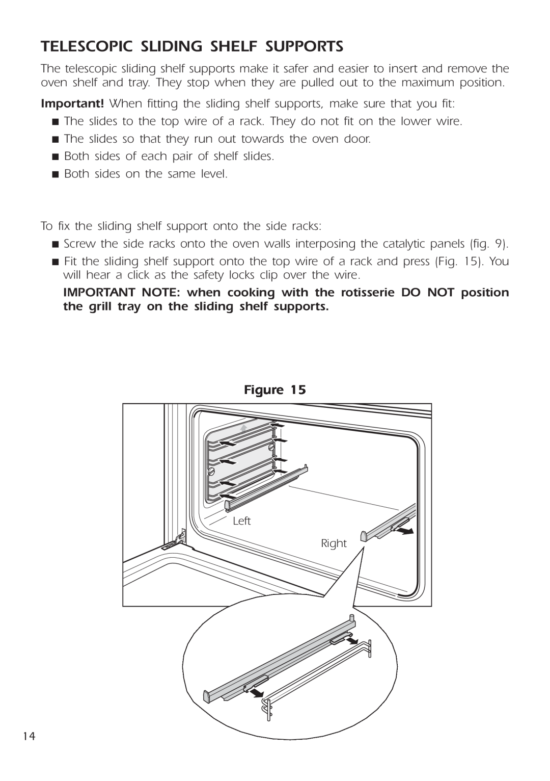 DeLonghi DE 91 MPS manual Telescopic Sliding Shelf Supports 