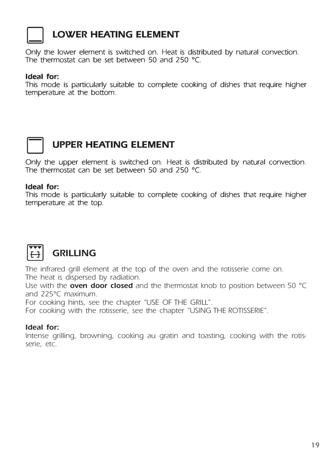 DeLonghi DE 91 MPS manual Lower Heating Element, Upper Heating Element, Grilling 