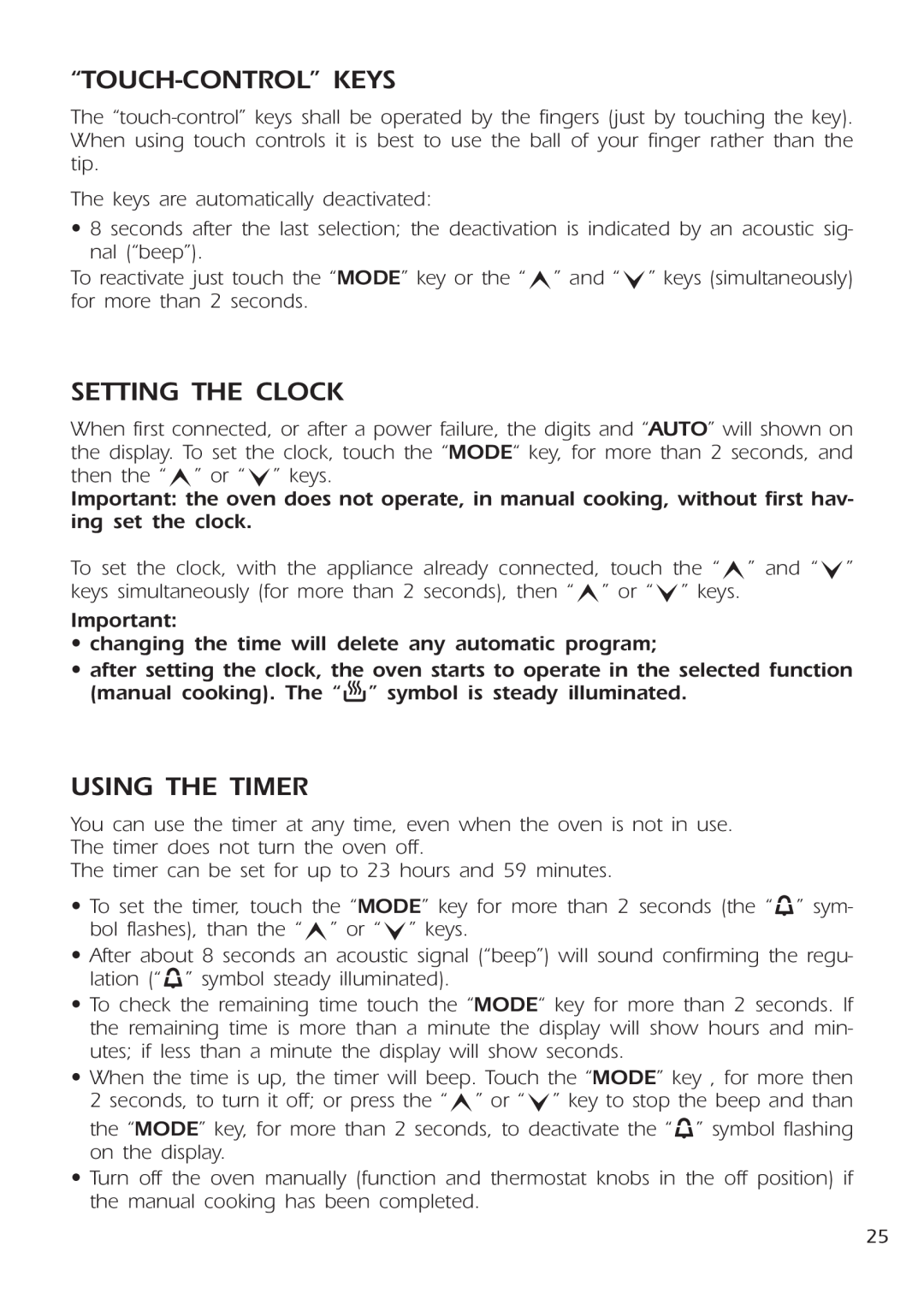 DeLonghi DE 91 MPS manual “Touch-Control” Keys, Setting The Clock, Using The Timer 