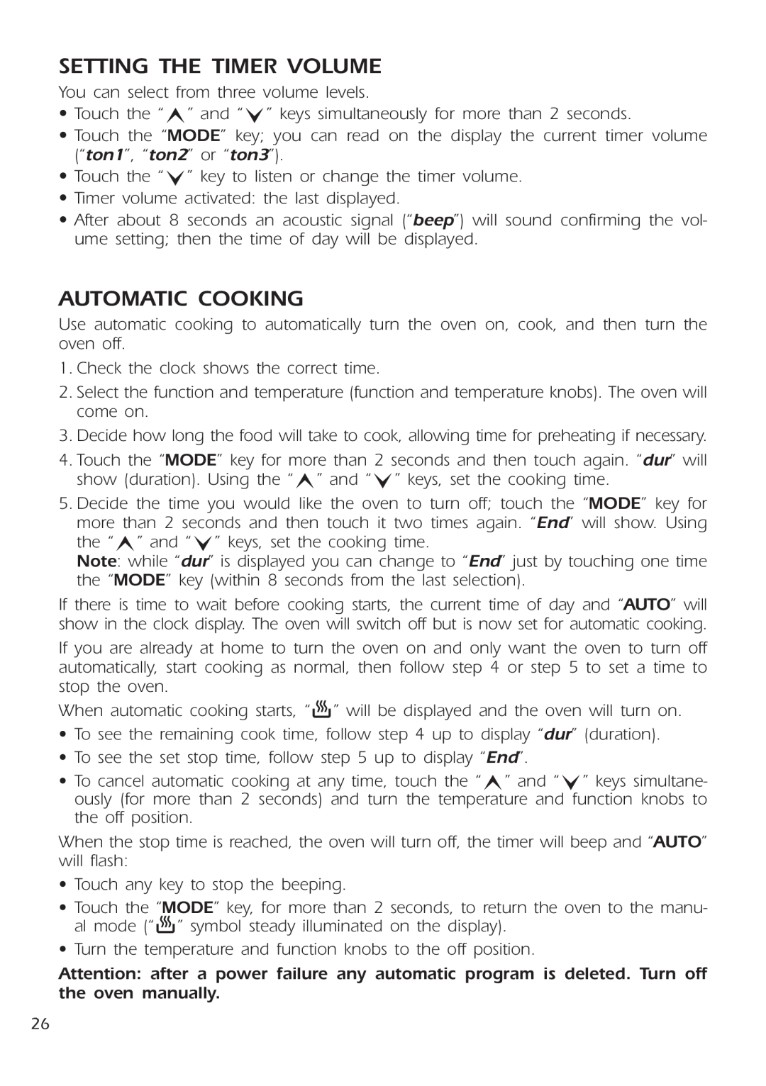 DeLonghi DE 91 MPS manual Setting The Timer Volume, Automatic Cooking 