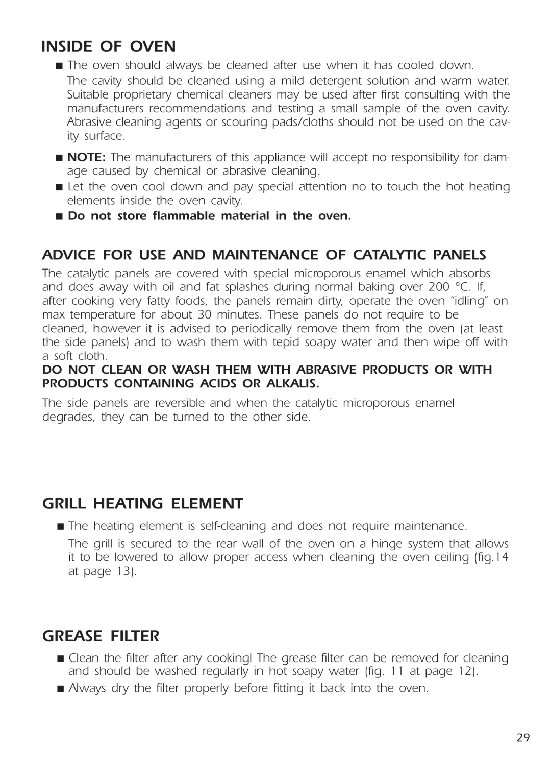 DeLonghi DE 91 MPS manual Inside Of Oven, Grill Heating Element, Advice For Use And Maintenance Of Catalytic Panels 