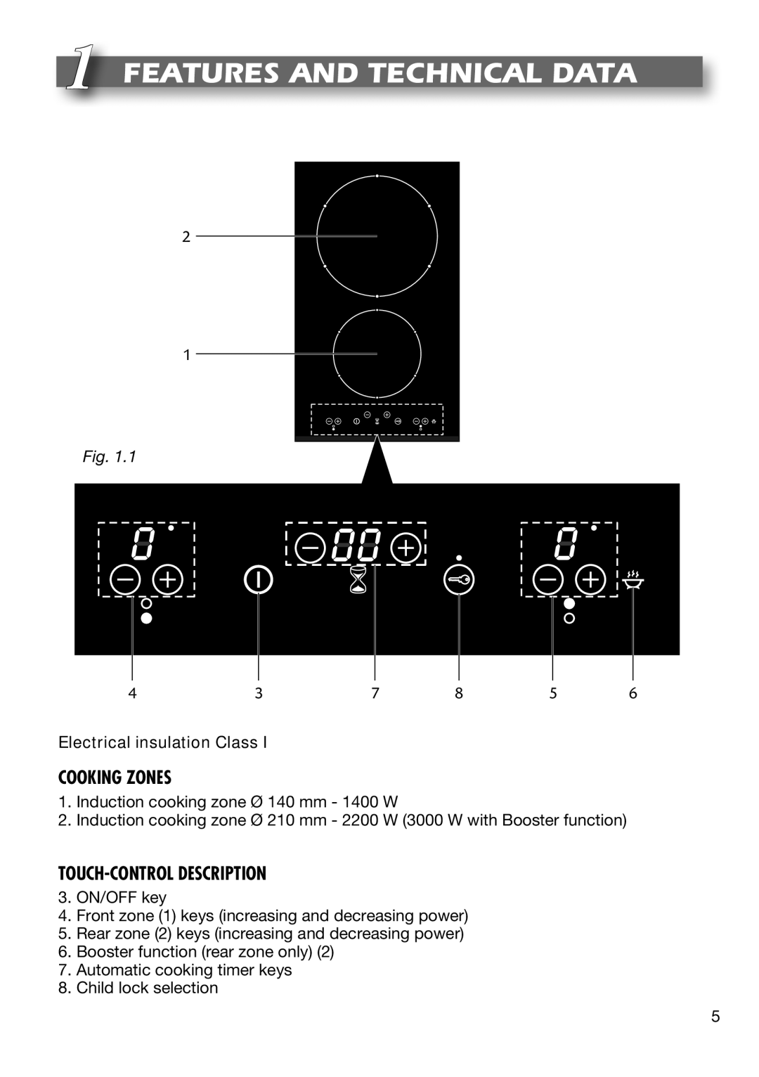 DeLonghi DE302IB manual Features and Technical Data, Cooking Zones 