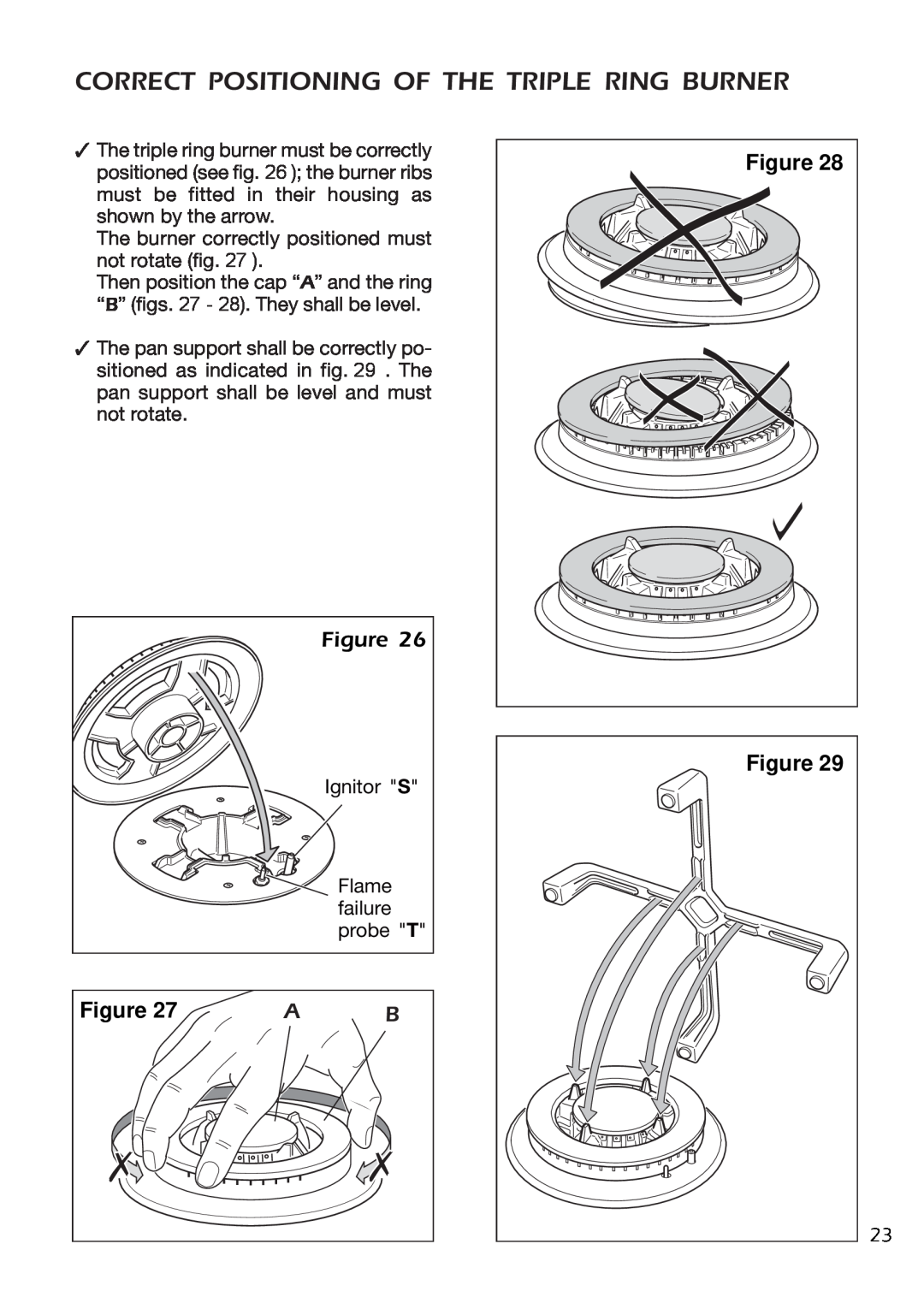 DeLonghi DE302GB, DE30WGB manual Correct Positioning Of The Triple Ring Burner, Figure Figure 