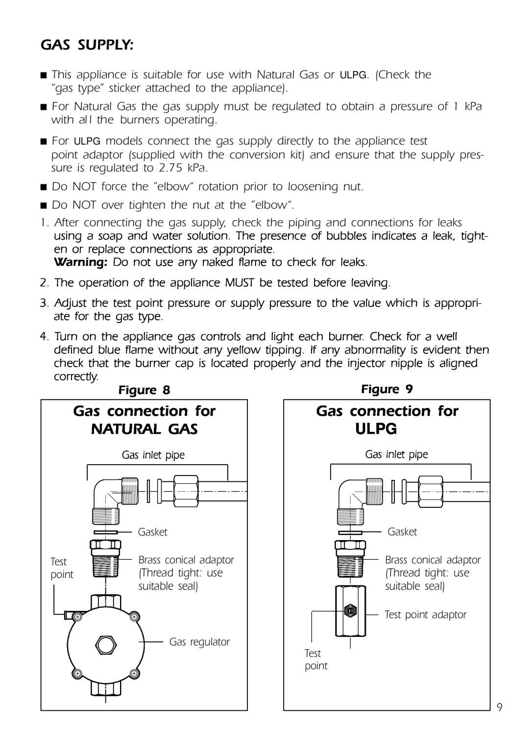 DeLonghi DE302GB, DE30WGB manual Gas Supply, Gas connection for, Natural Gas, Ulpg 