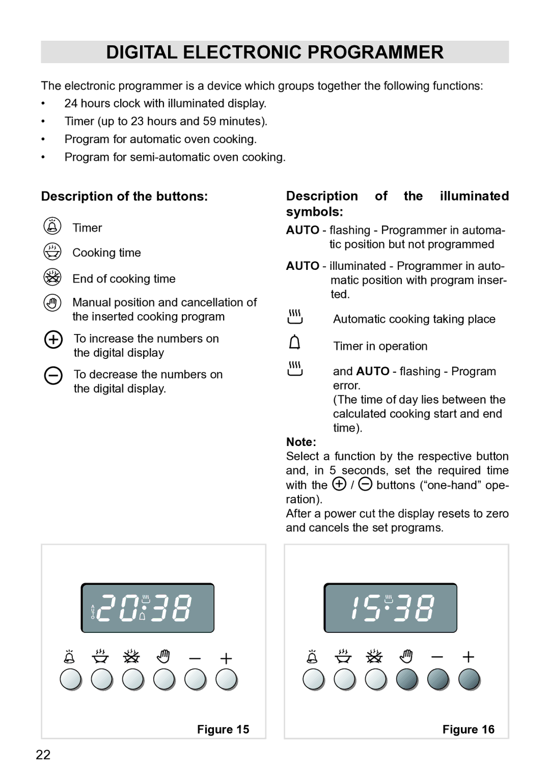 DeLonghi DE605MS, DE605MW manual Description of the buttons, Description of the illuminated symbols 