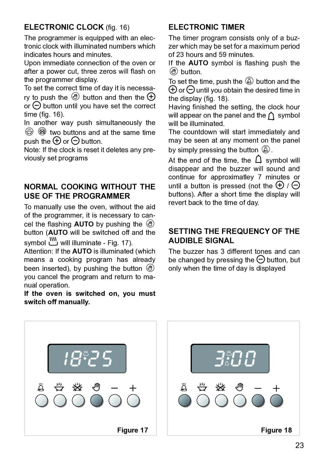 DeLonghi DE605MW, DE605MS manual Electronic Clock fig, Normal Cooking Without the USE of the Programmer, Electronic Timer 