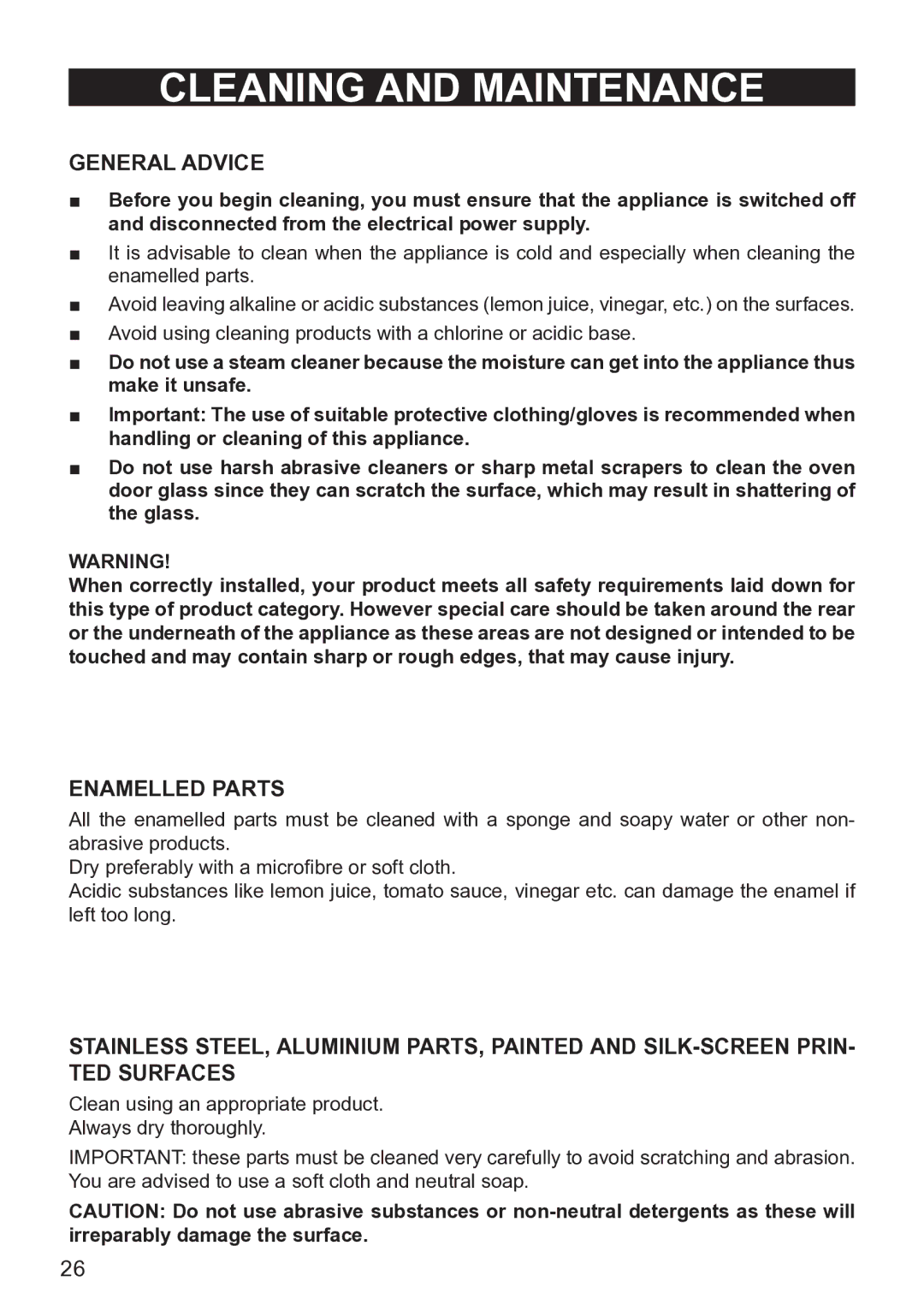 DeLonghi DE605MS, DE605MW manual General Advice, Enamelled Parts 