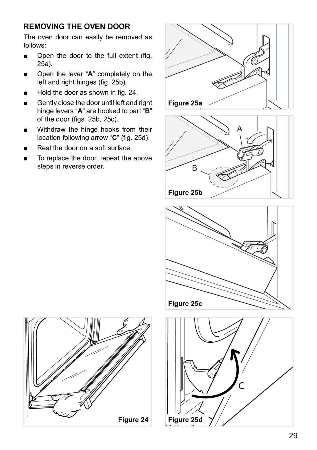 DeLonghi DE605MW, DE605MS manual Removing the Oven Door 