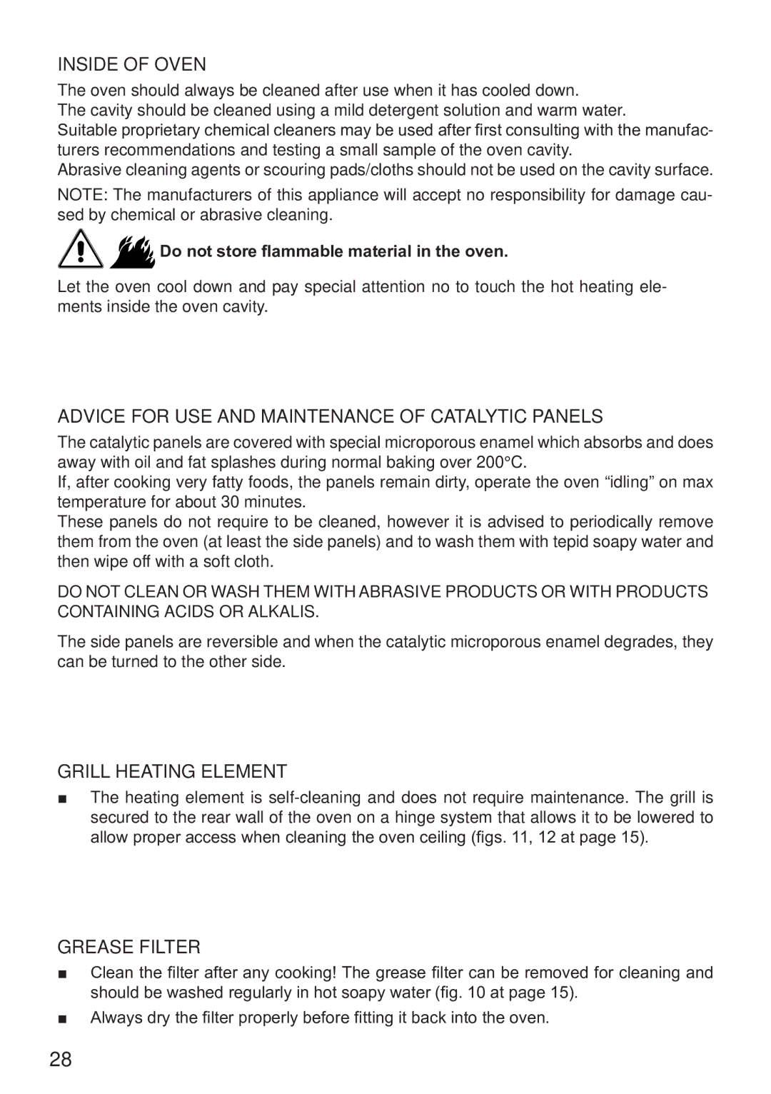 DeLonghi DE608MRH, DE608MLH manual Inside of Oven, Advice for USE and Maintenance of Catalytic Panels, Grill Heating Element 