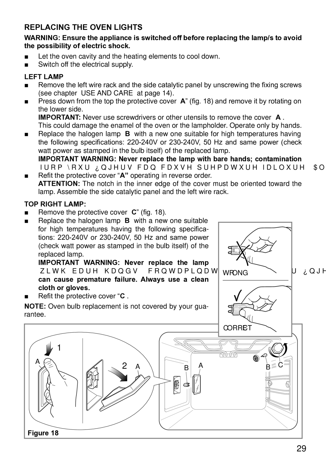 DeLonghi DE608MLH, DE608MRH manual Replacing the Oven Lights, Left Lamp 