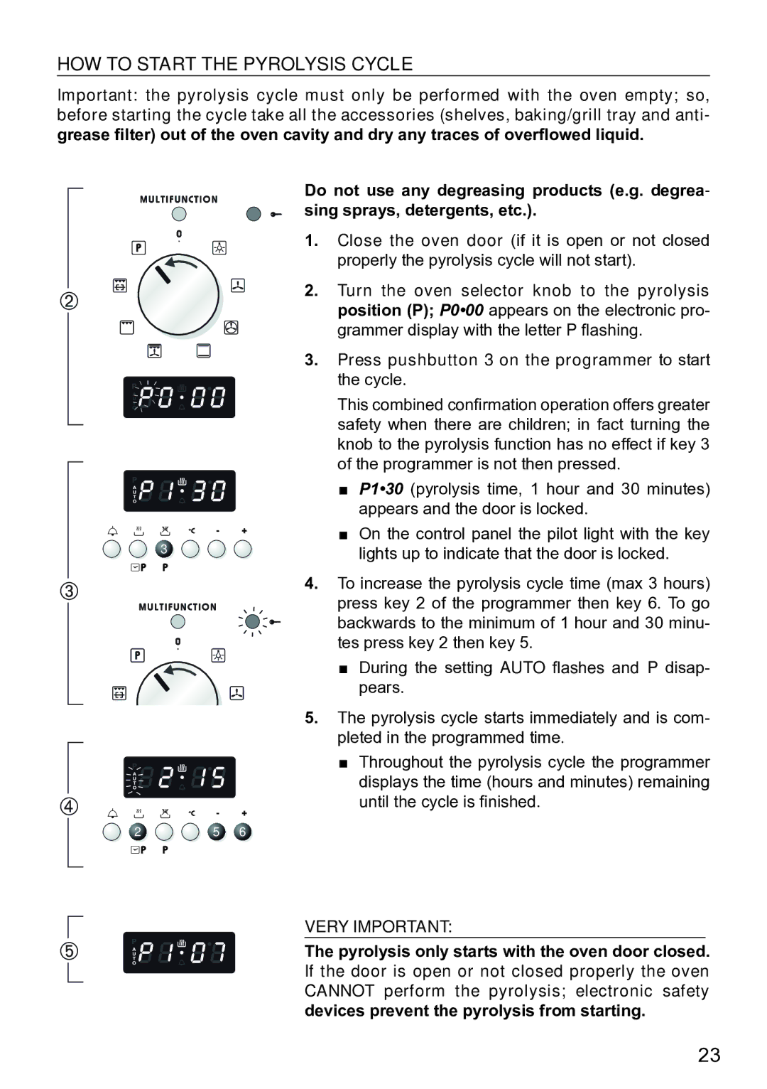 DeLonghi DE609MP manual HOW to Start the Pyrolysis Cycle, Very Important 