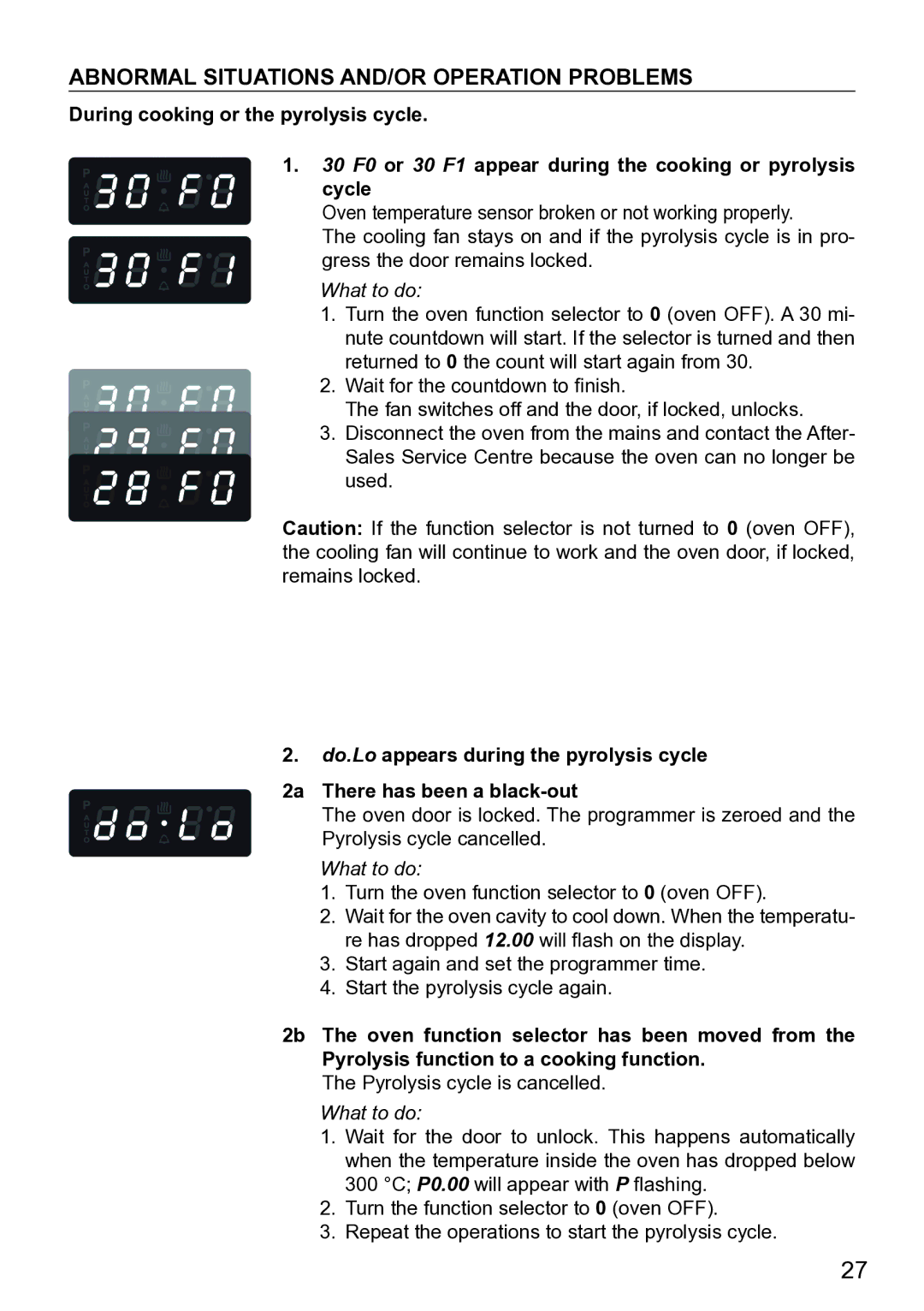 DeLonghi DE609MP manual Abnormal Situations AND/OR Operation Problems, Turn the oven function selector to 0 oven OFF 