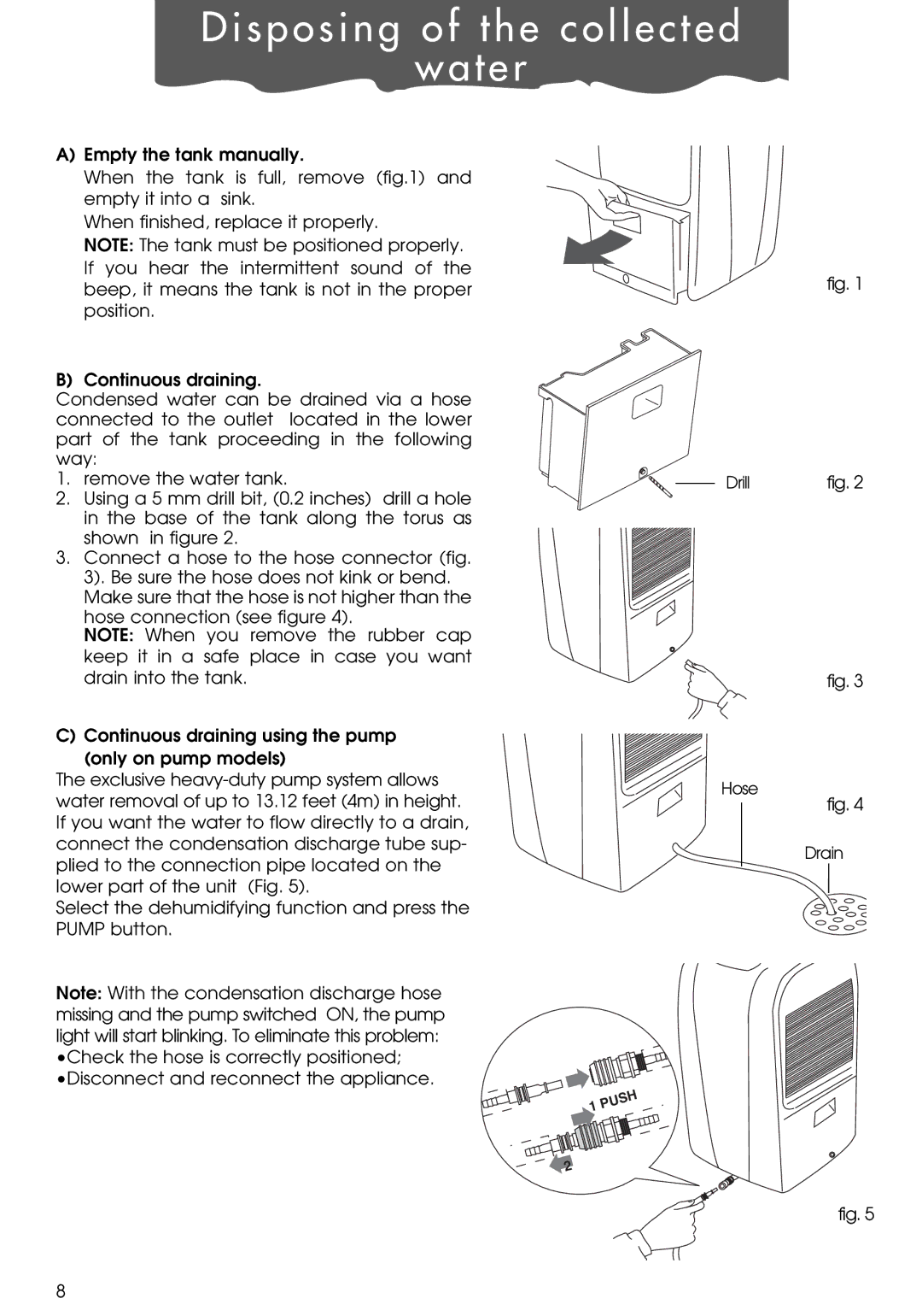 DeLonghi DE300P, DE650P, de 300 manual Disposing of the collected Water 