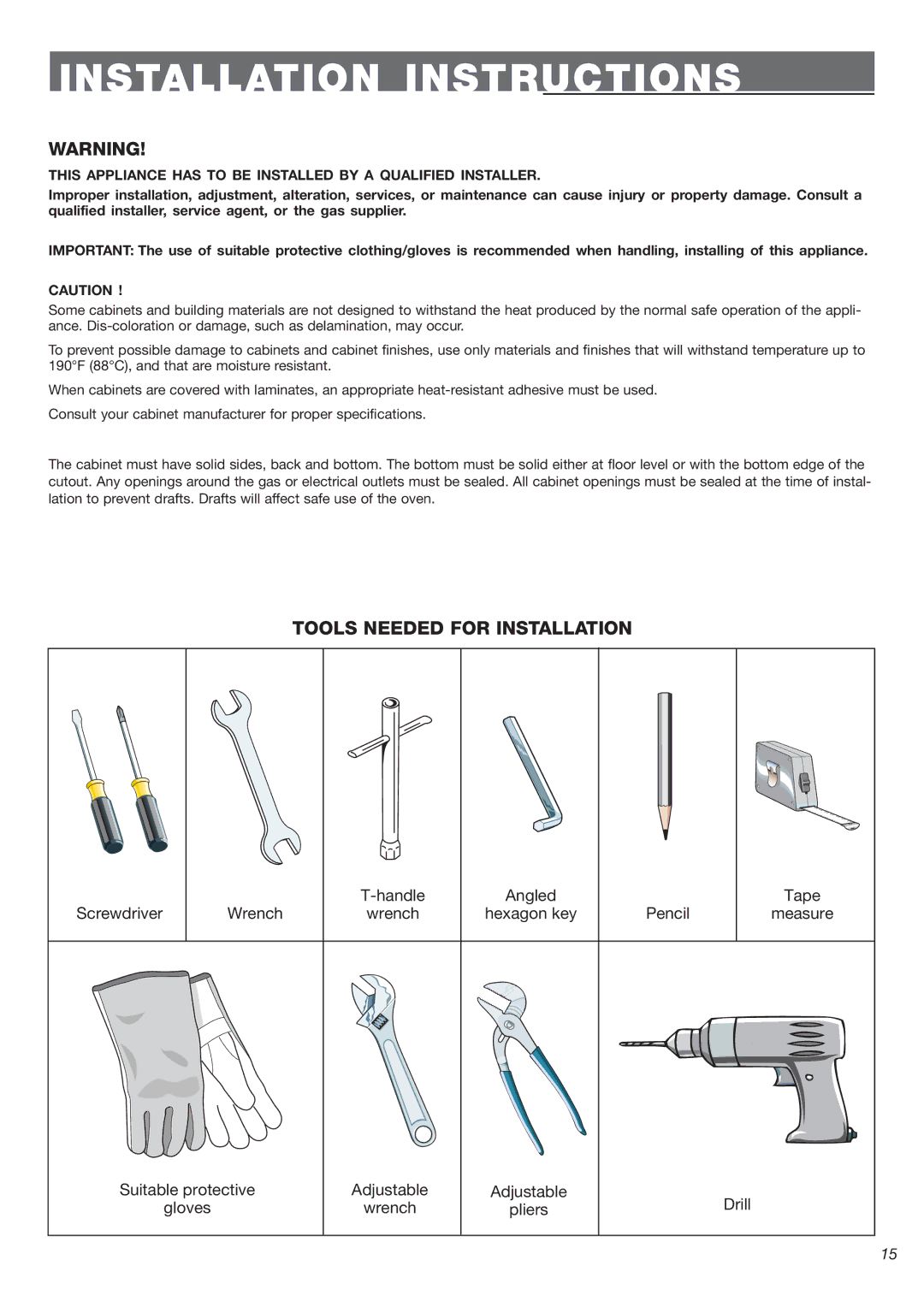 DeLonghi DEBIG 24 SS warranty Installation Instructions, Tools Needed for Installation 