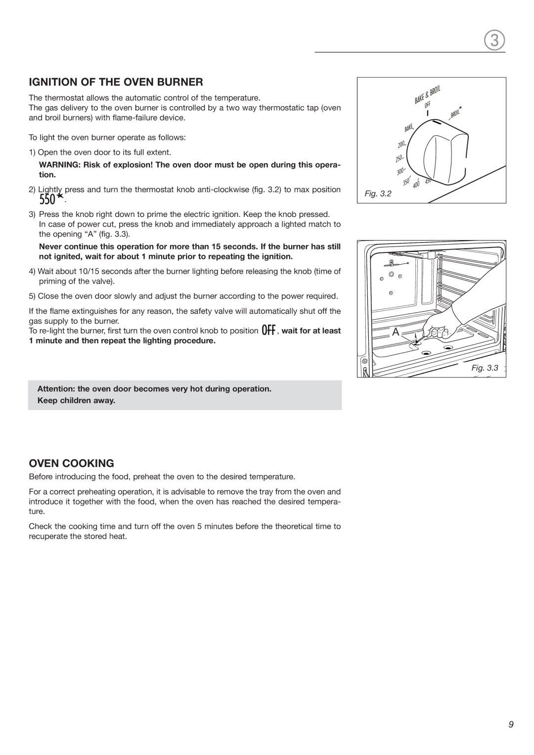 DeLonghi DEBIG 24 SS warranty Ignition of the Oven Burner, Oven Cooking 