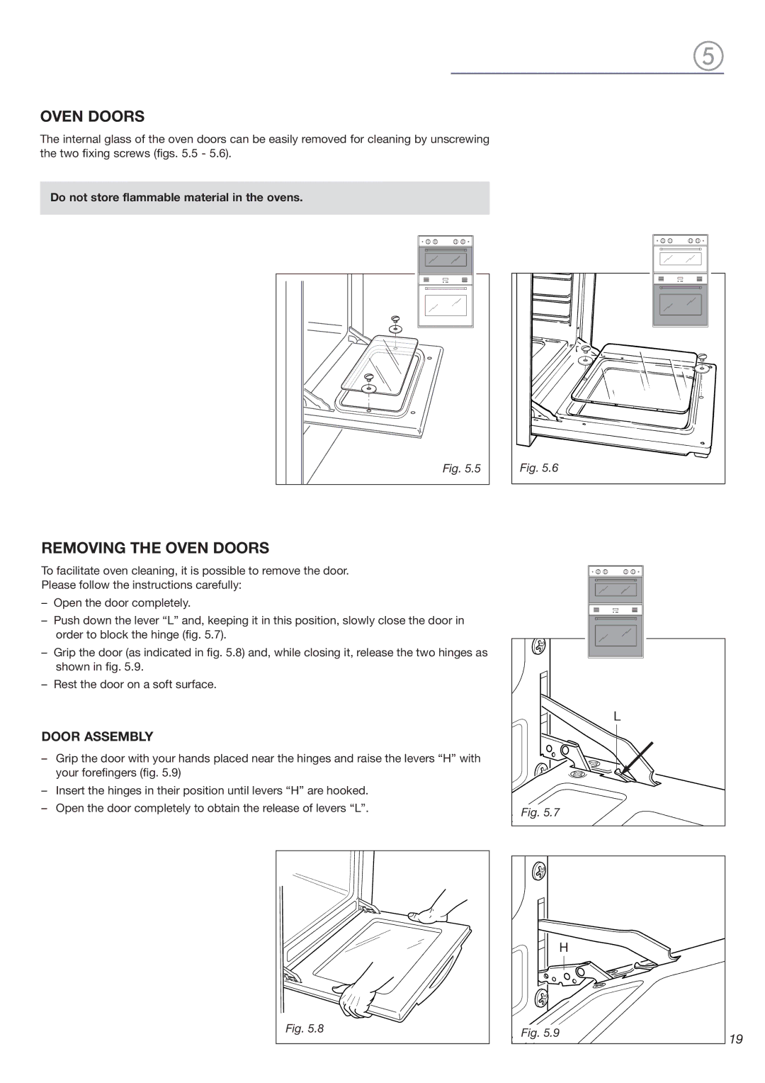 DeLonghi DEBIGE 2440 SS, DEBIGE 2440 W, DEBIGE 2440 E warranty Removing the Oven Doors, Door Assembly 