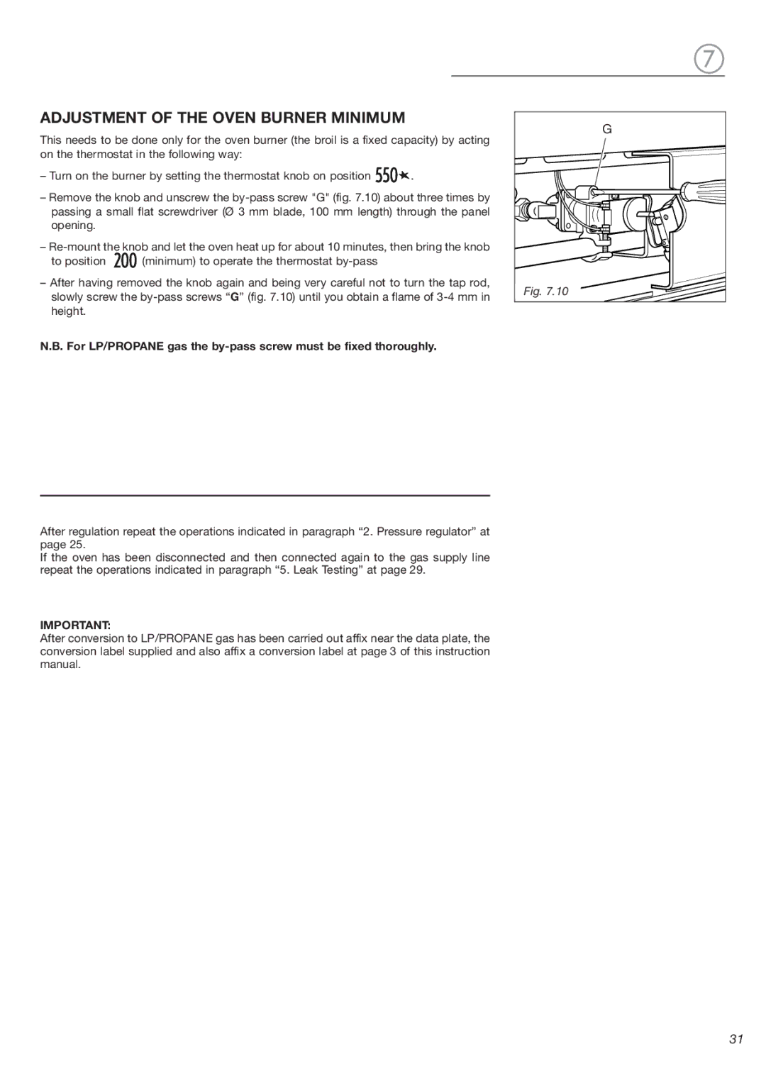 DeLonghi DEBIGE 2440 SS, DEBIGE 2440 W, DEBIGE 2440 E warranty Adjustment of the Oven Burner Minimum 